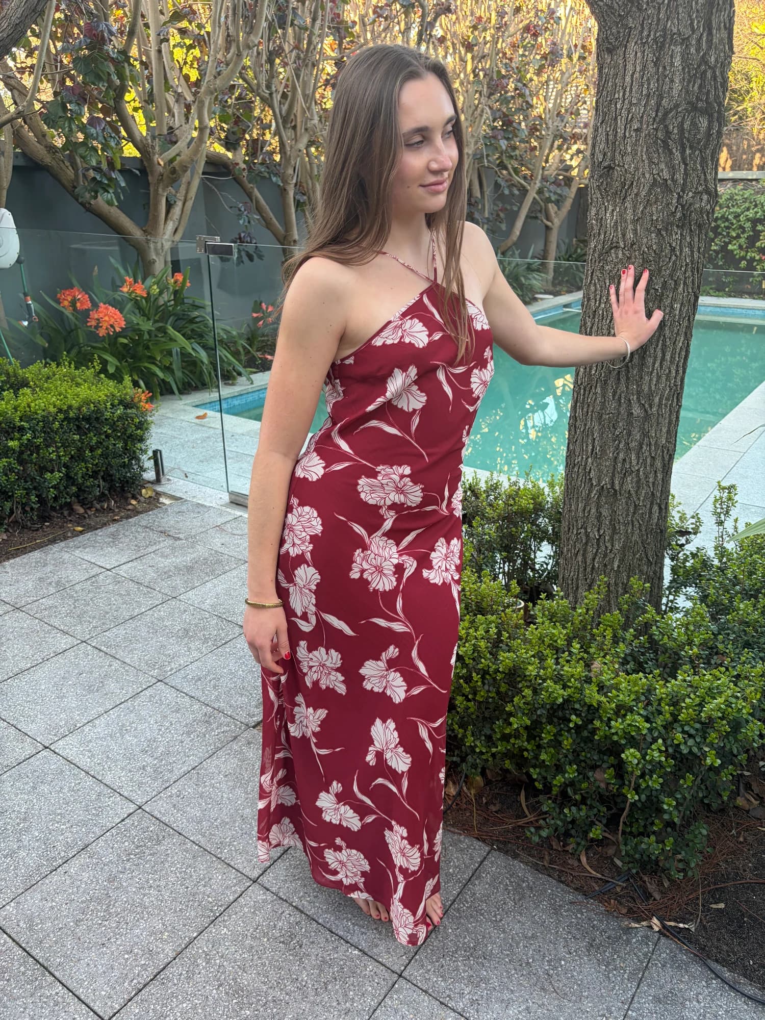 Aere Floral Maxi Dress Maroon — photo 2 of 2