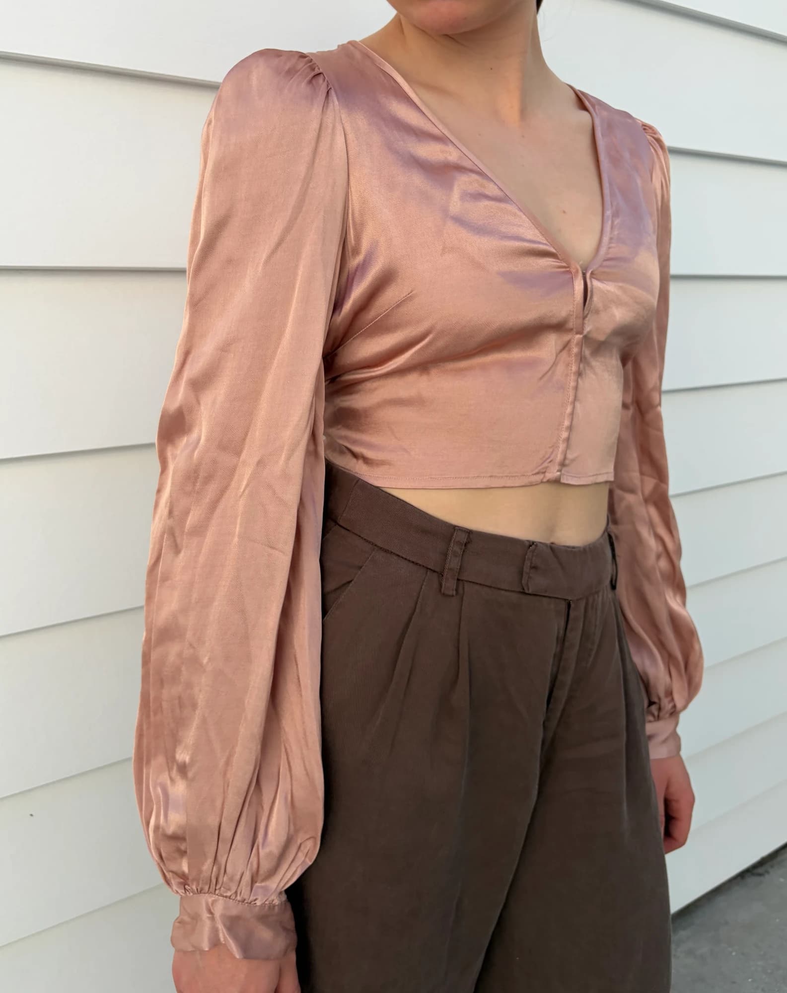Alice McCall Satin V-Neck Long Sleeve Tie Back Crop Top — photo 4 of 5