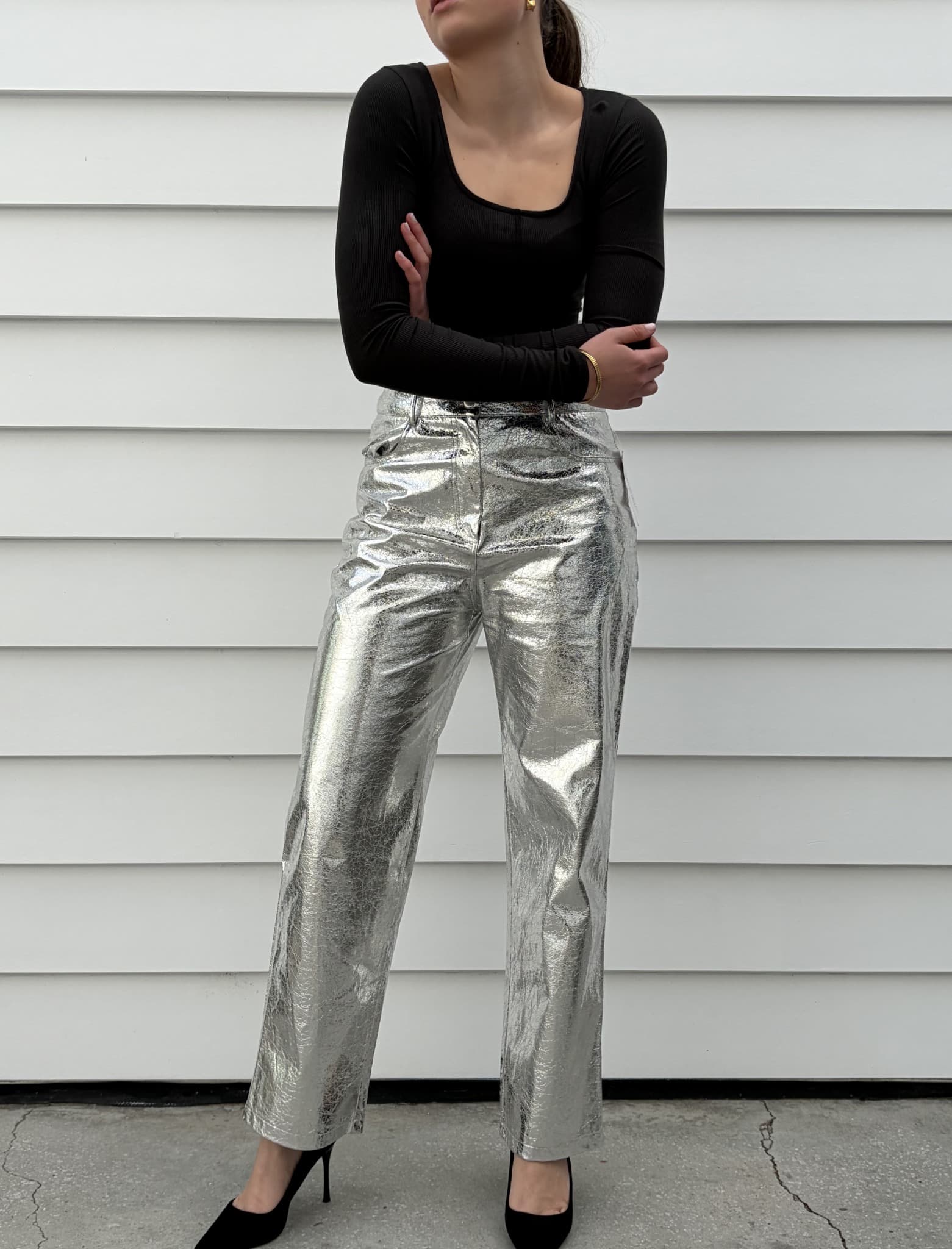 Amylynn Metallic Silver Trousers — photo 3 of 4