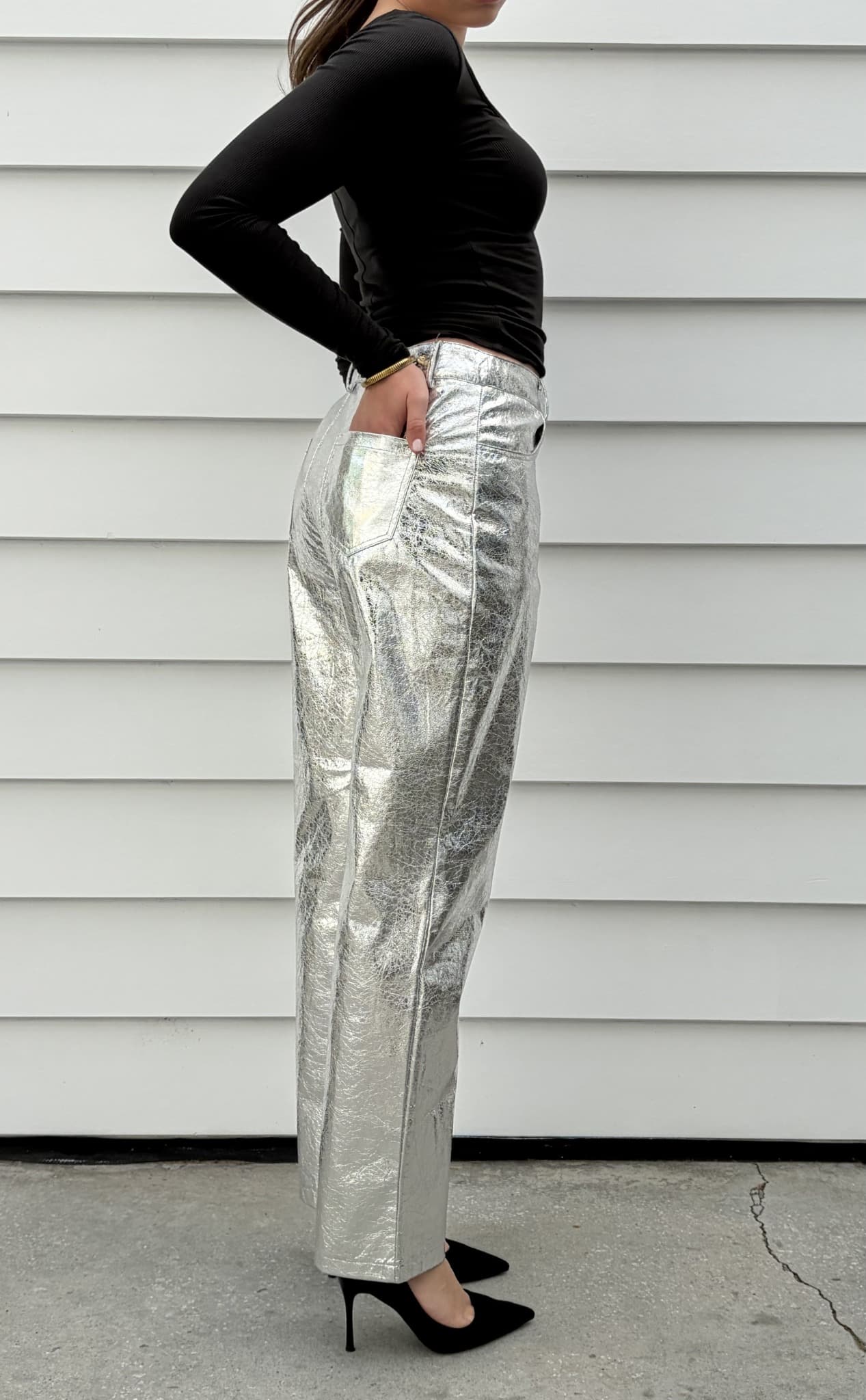 Amylynn Metallic Silver Trousers — photo 2 of 4