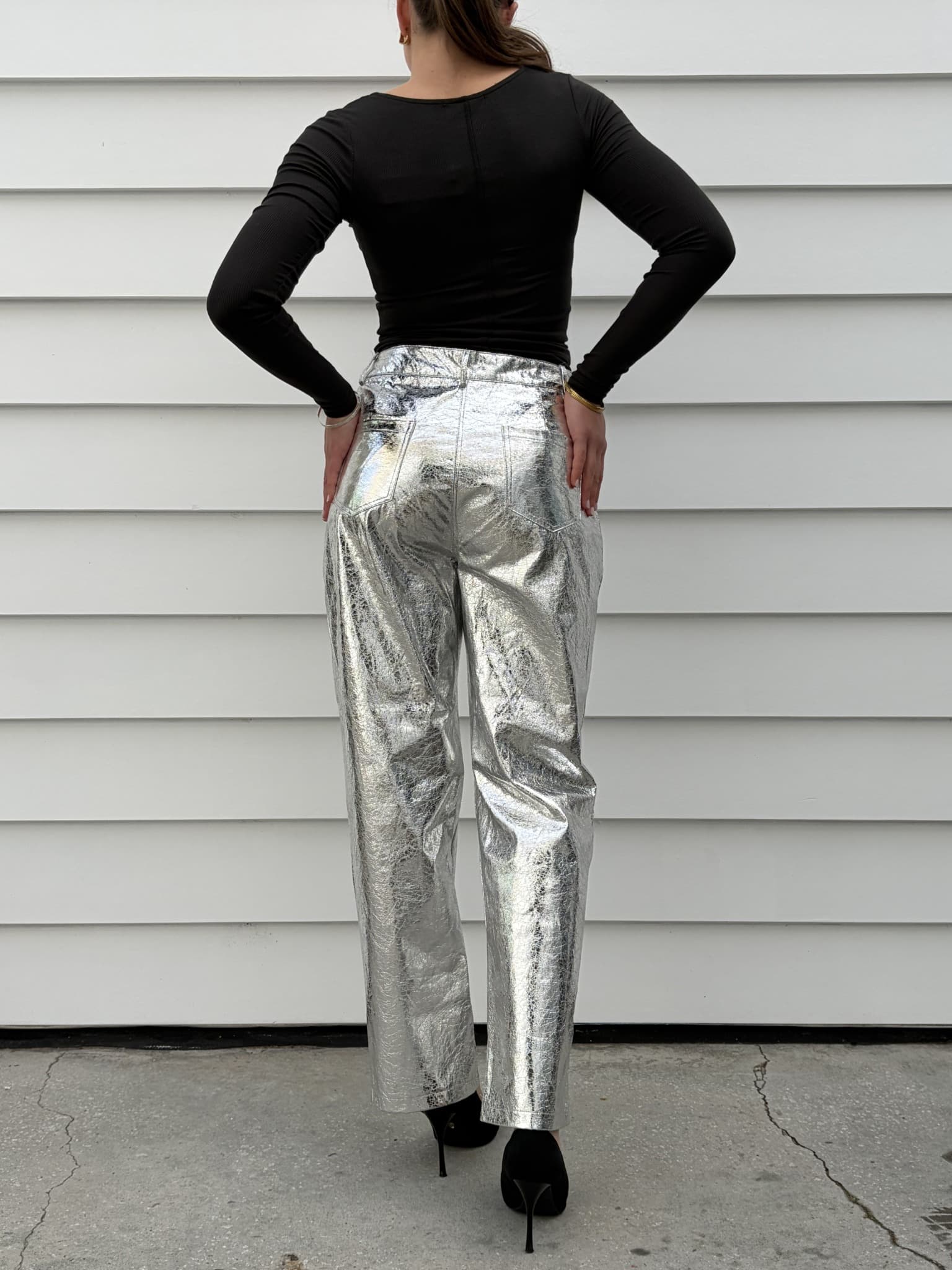 Amylynn Metallic Silver Trousers — photo 4 of 4