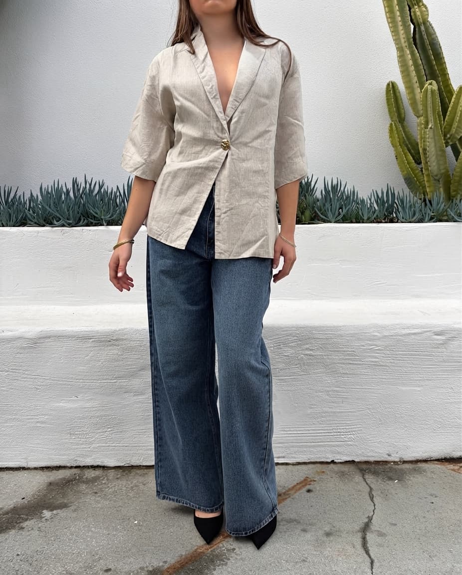 Beige Linen Blend Short Sleeve Blazer — photo 1 of 4