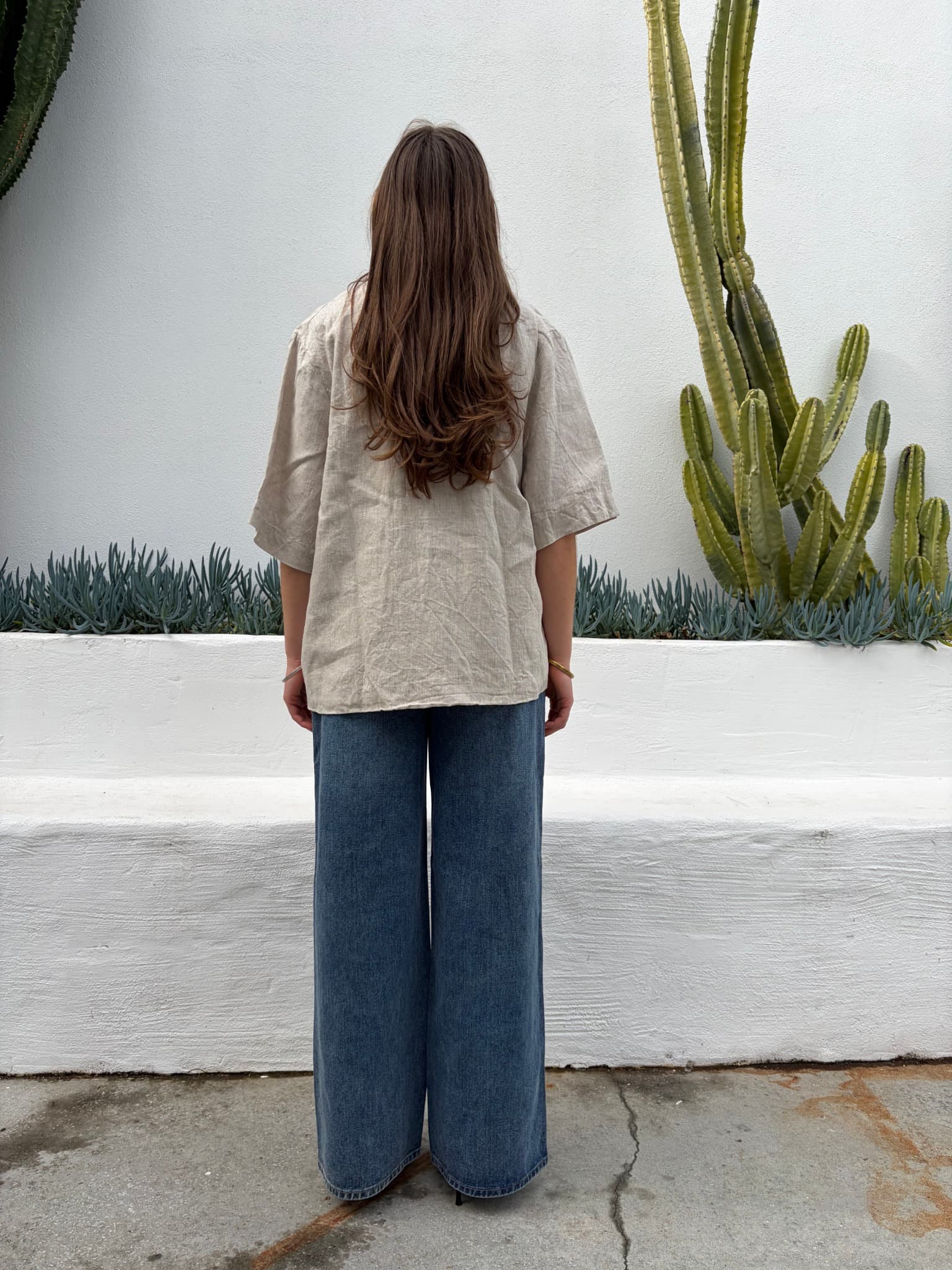Beige Linen Blend Short Sleeve Blazer — photo 3 of 4