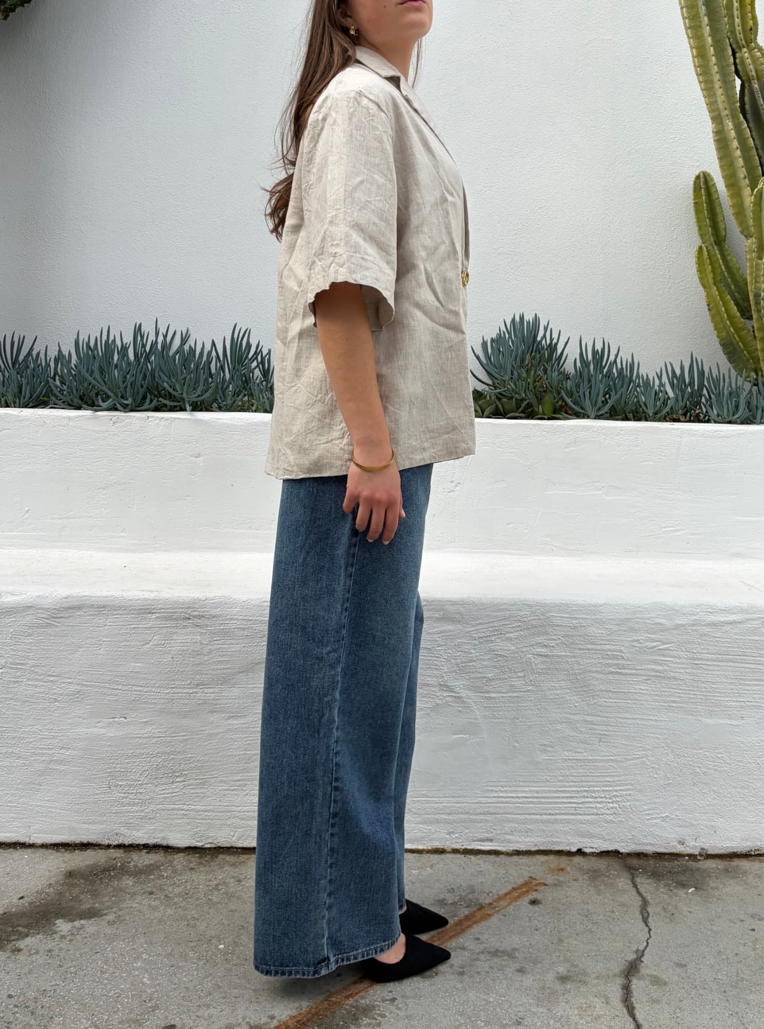 Beige Linen Blend Short Sleeve Blazer — photo 4 of 4