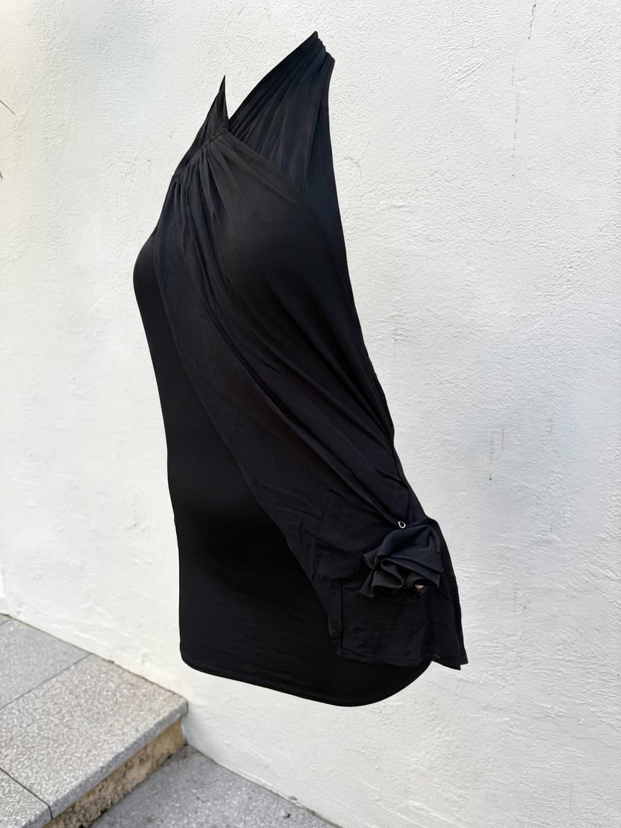Black Halterneck Mini Dress With Rosette — photo 2 of 3