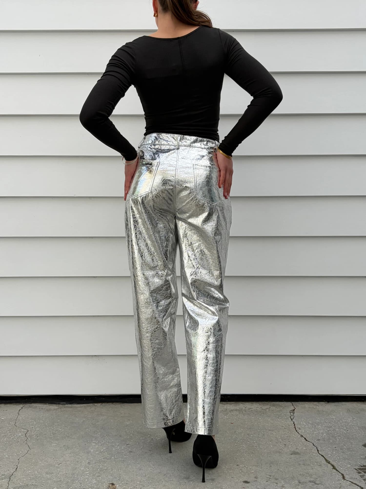 Black Ribbed Square Neck Long Sleeve Top — photo 4 of 4