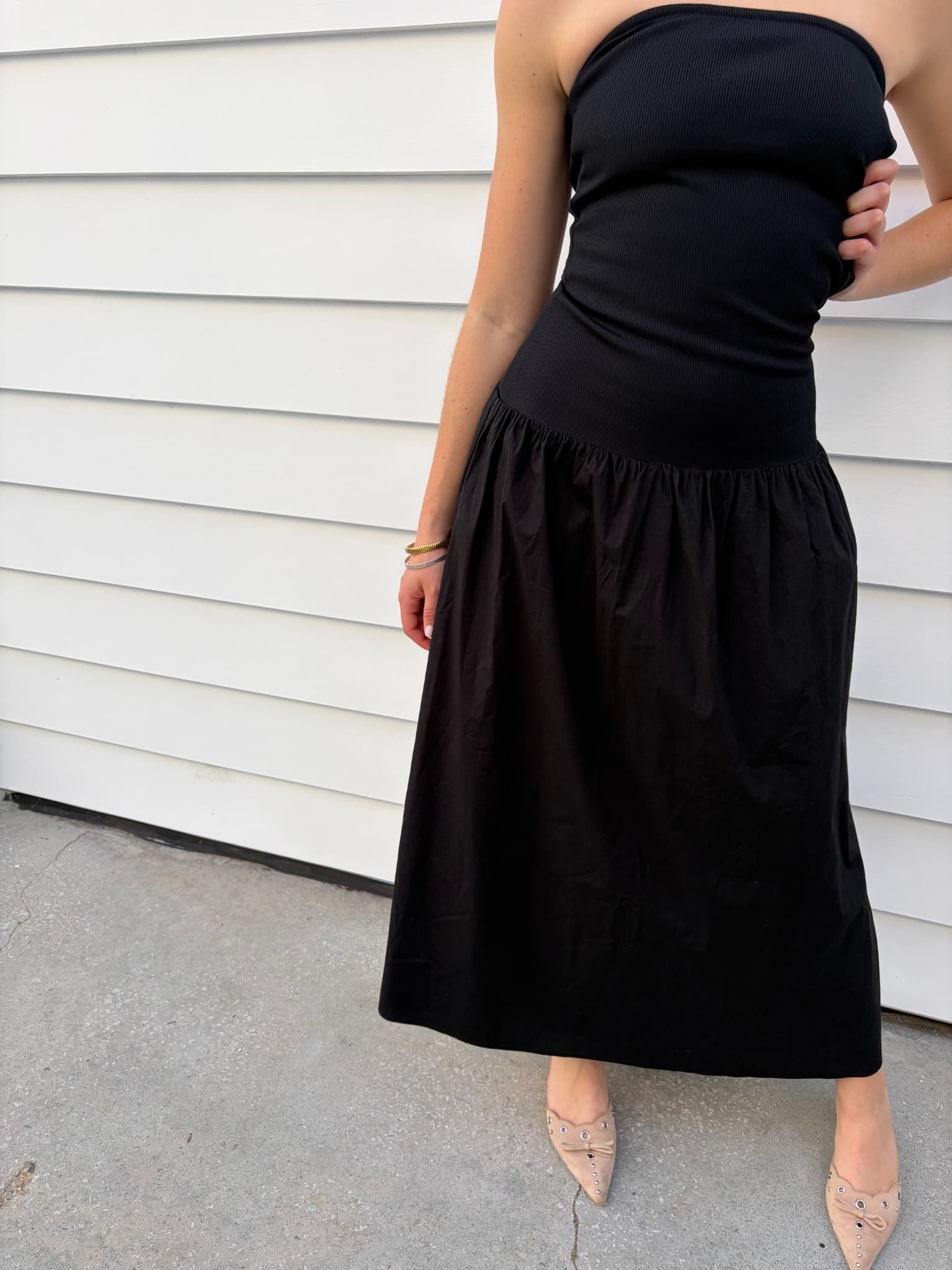 Black Strapless Drop-Waist Midi Dress — photo 1 of 3