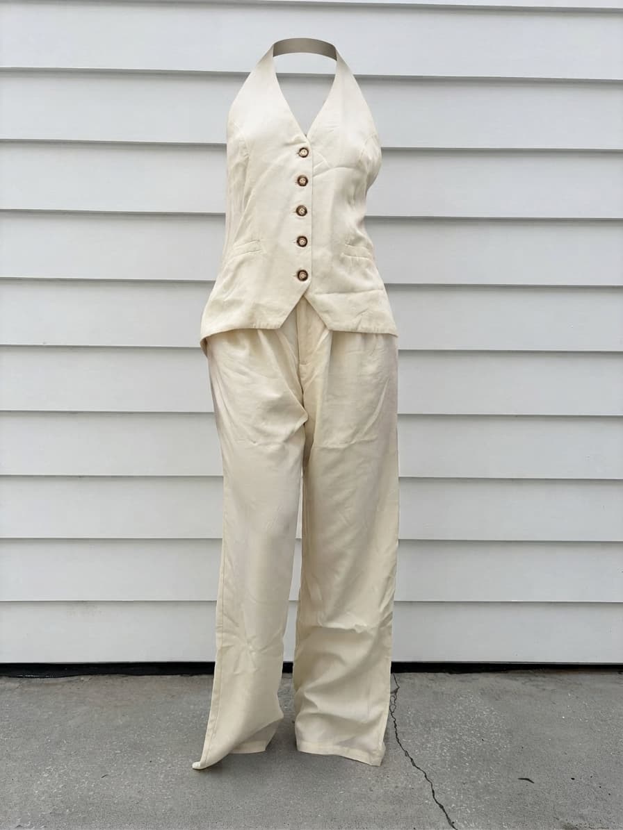 Dissh Cream Halter Vest and Wide-Leg Trouser Set — photo 2 of 5