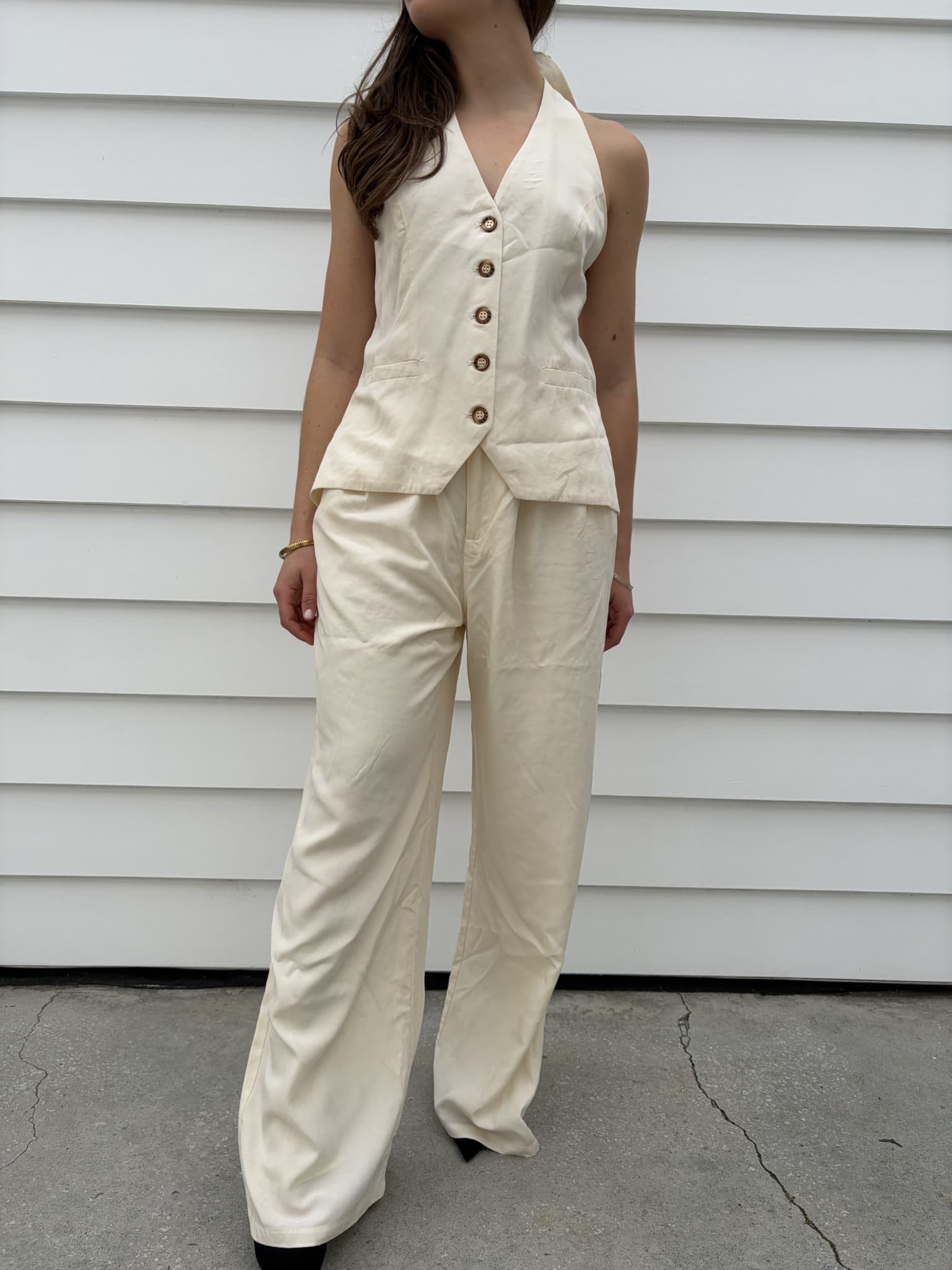 Dissh Cream Halter Vest and Wide-Leg Trouser Set — photo 5 of 5
