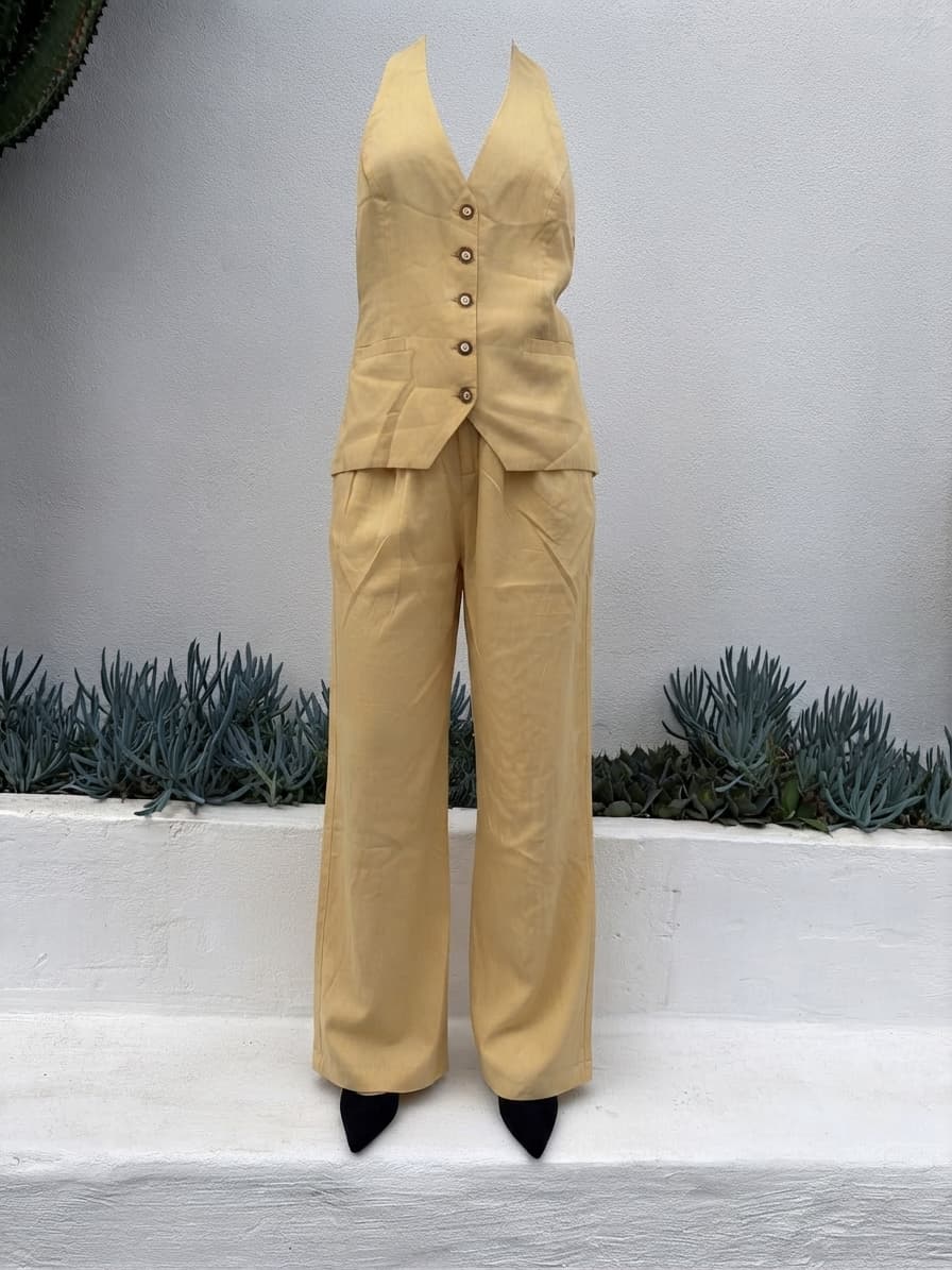 Dissh Yellow Linen-Blend Vest and Wide-Leg Trouser Set — photo 3 of 5
