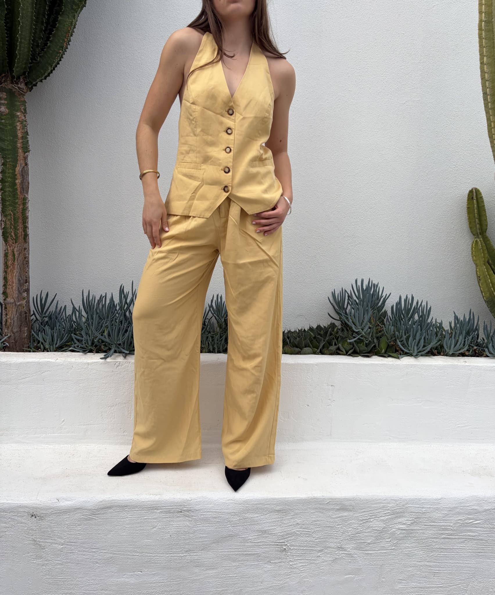 Dissh Yellow Linen-Blend Vest and Wide-Leg Trouser Set — photo 5 of 5