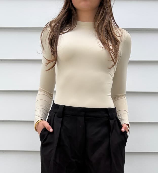 Fits Everybody Long Sleeve Crew Neck Bodysuit Beige