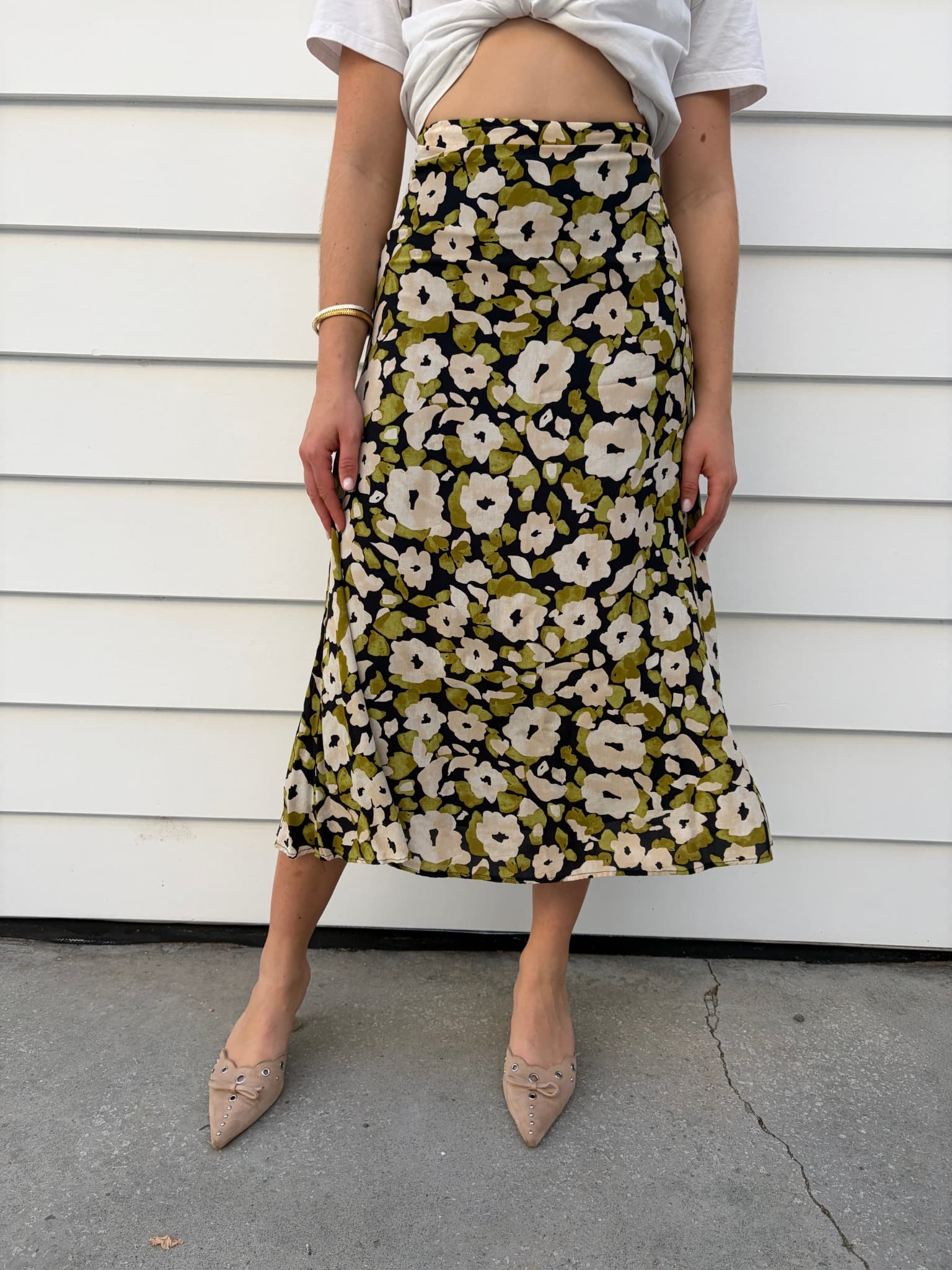 Floral Midi Skirt Green Cream — photo 1 of 3