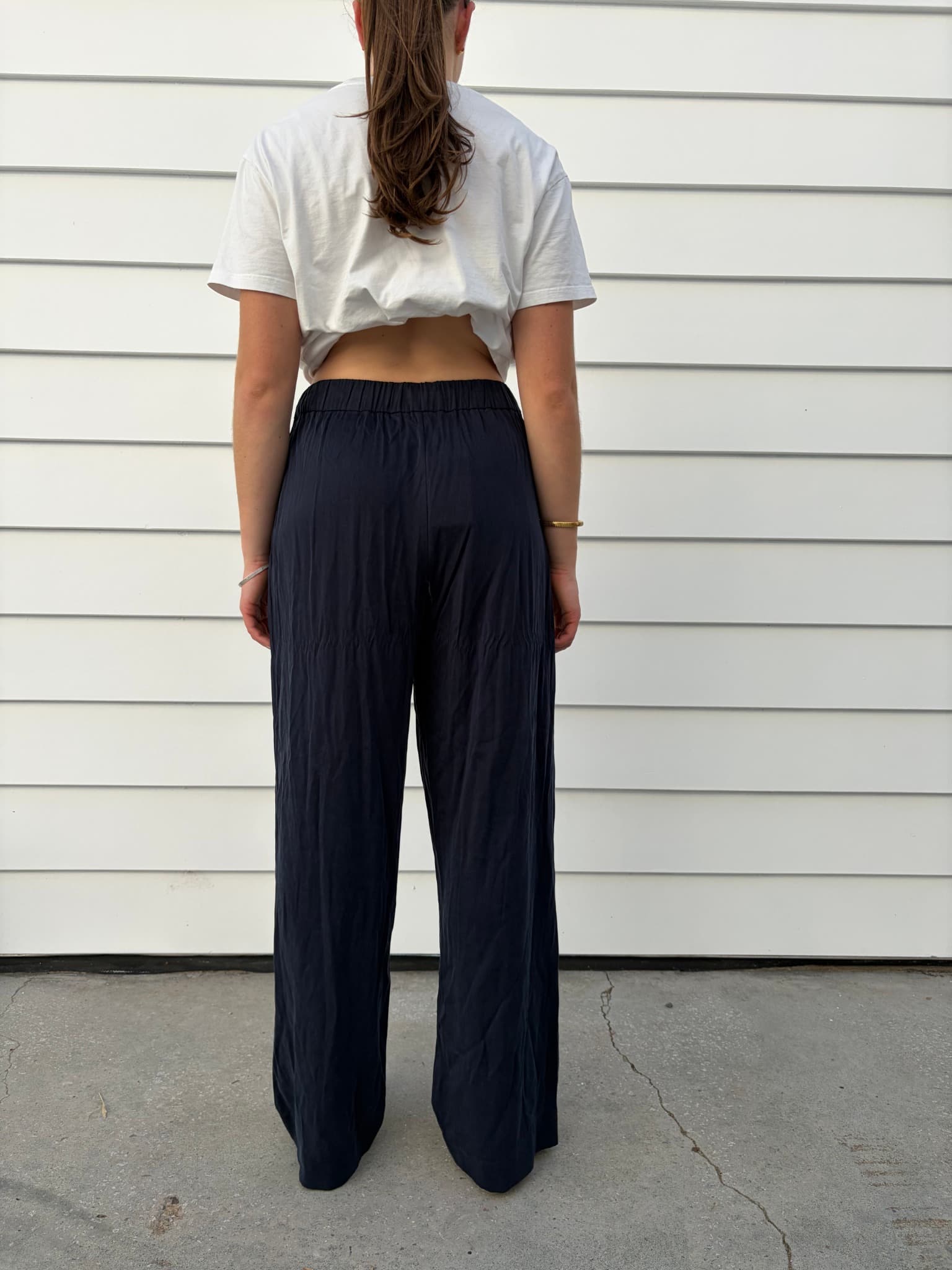 Henne Navy Blue Wide Leg Elastic Waist Trousers — photo 3 of 4