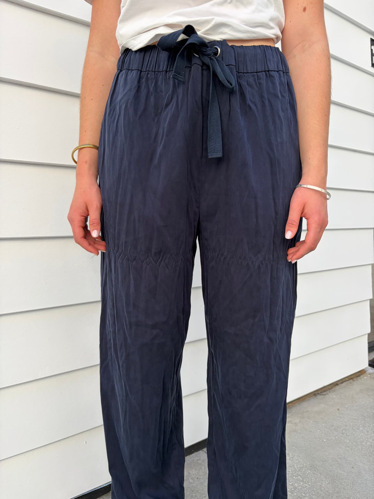 Henne Navy Blue Wide Leg Elastic Waist Trousers — photo 1 of 4