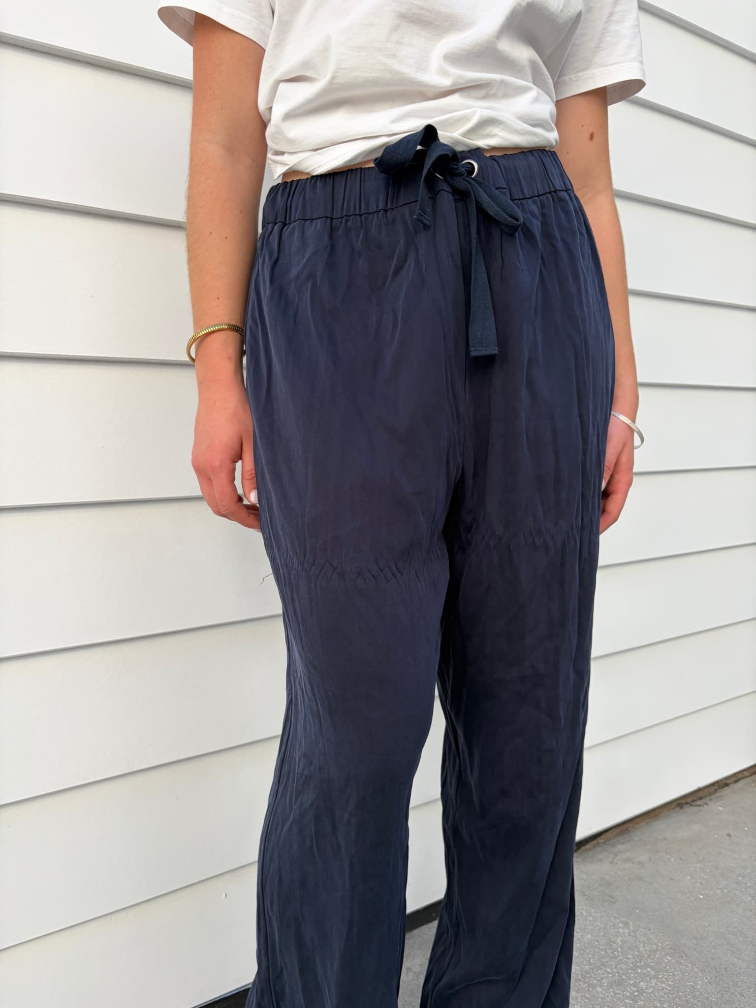 Henne Navy Blue Wide Leg Elastic Waist Trousers — photo 4 of 4