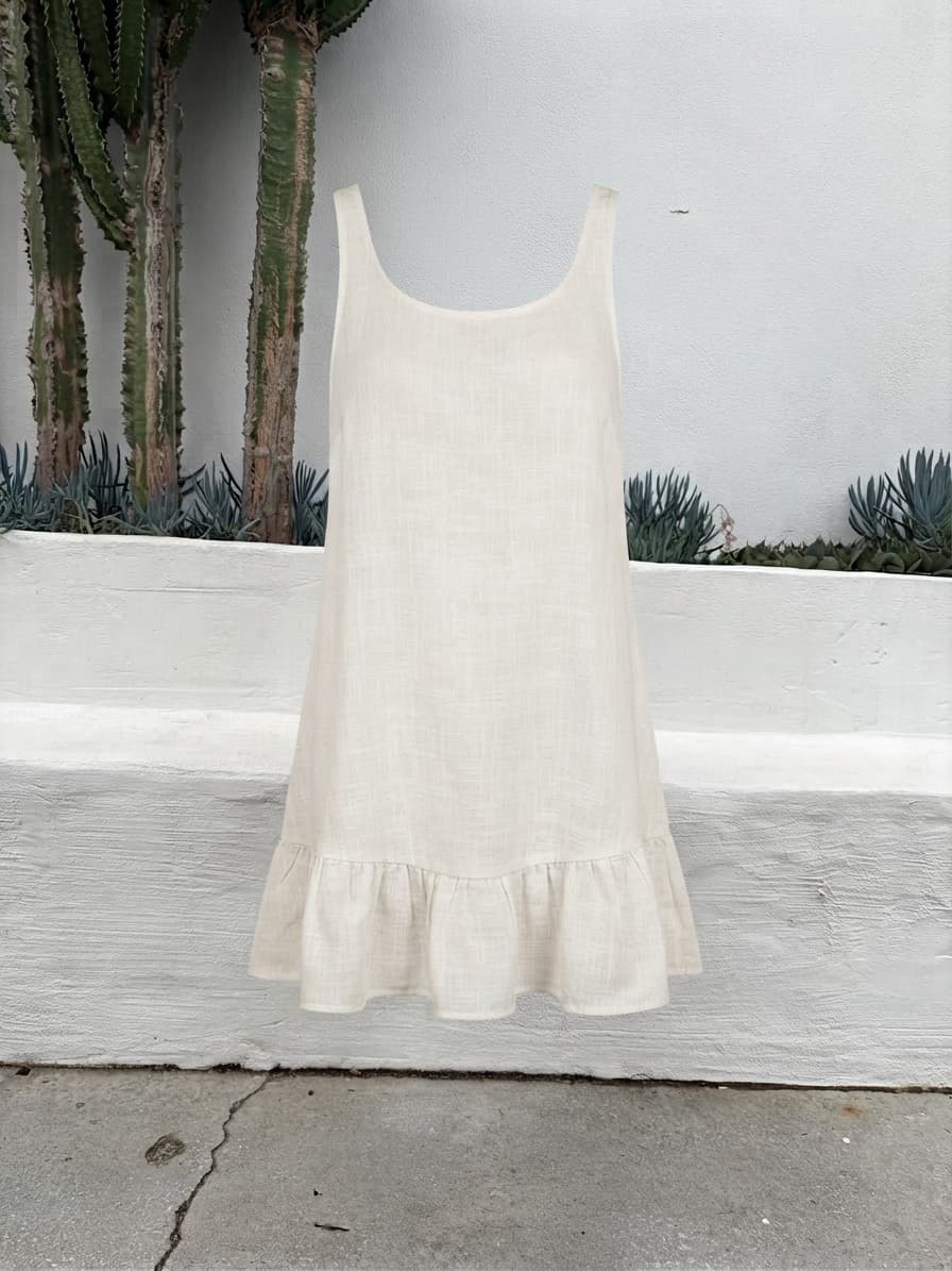 Indikah White Linen Blend Ruffle Hem Mini Dress — photo 2 of 3