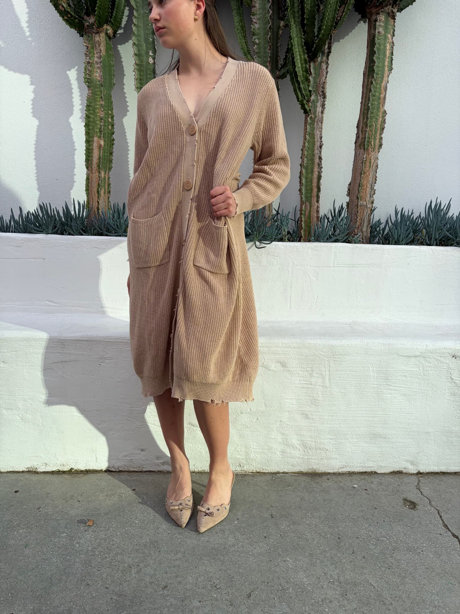 Long Beige Knit Cardigan — photo 3 of 5