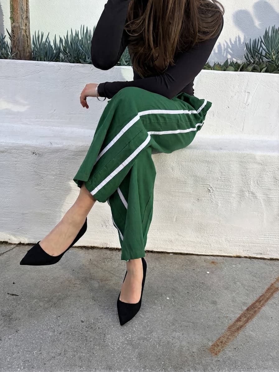 Near the sea Green Track Pants With White Side Stripes — photo 2 of 5