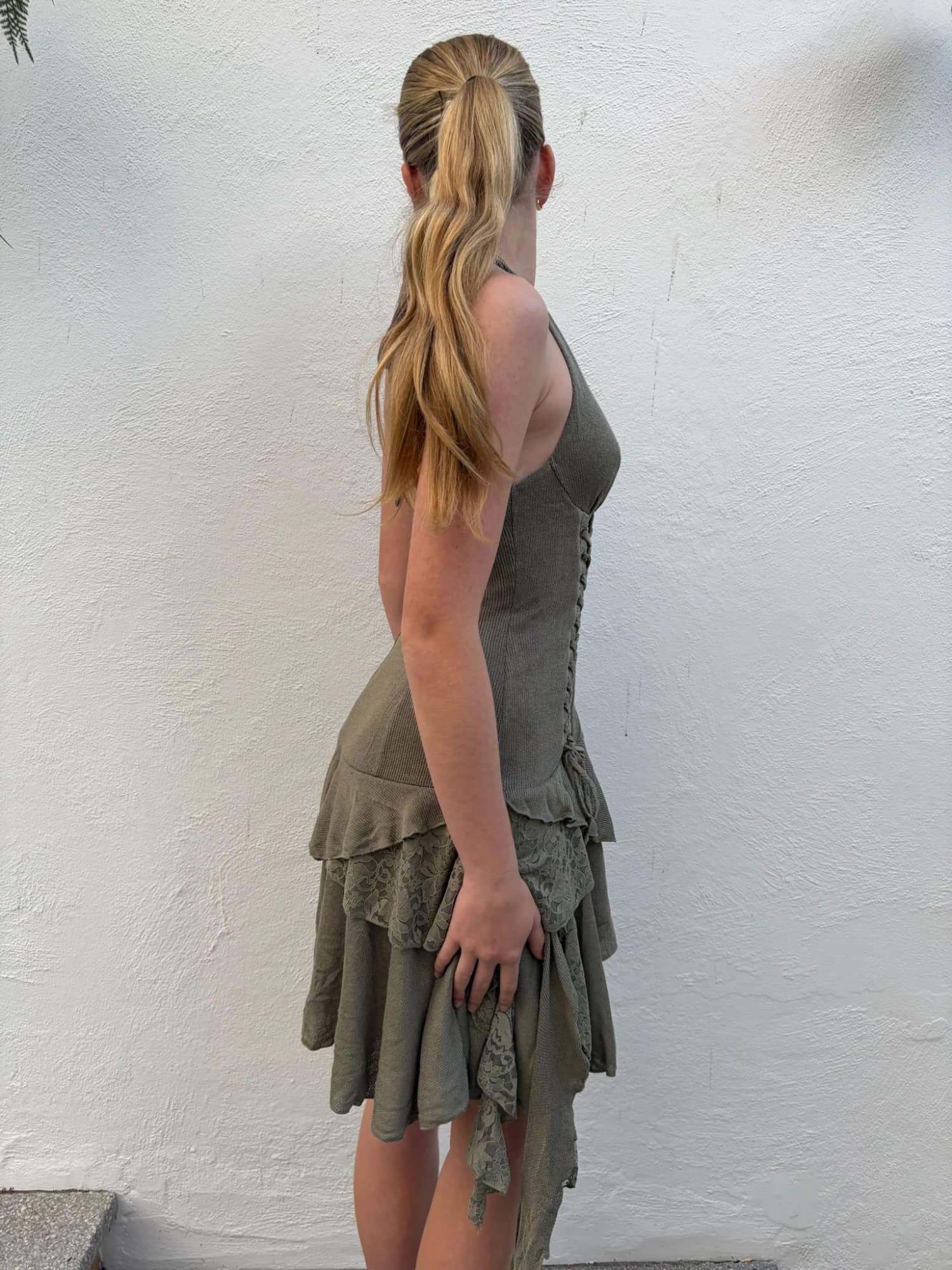 Outcast Olive Green Corset Knit Mini Dress — photo 2 of 3