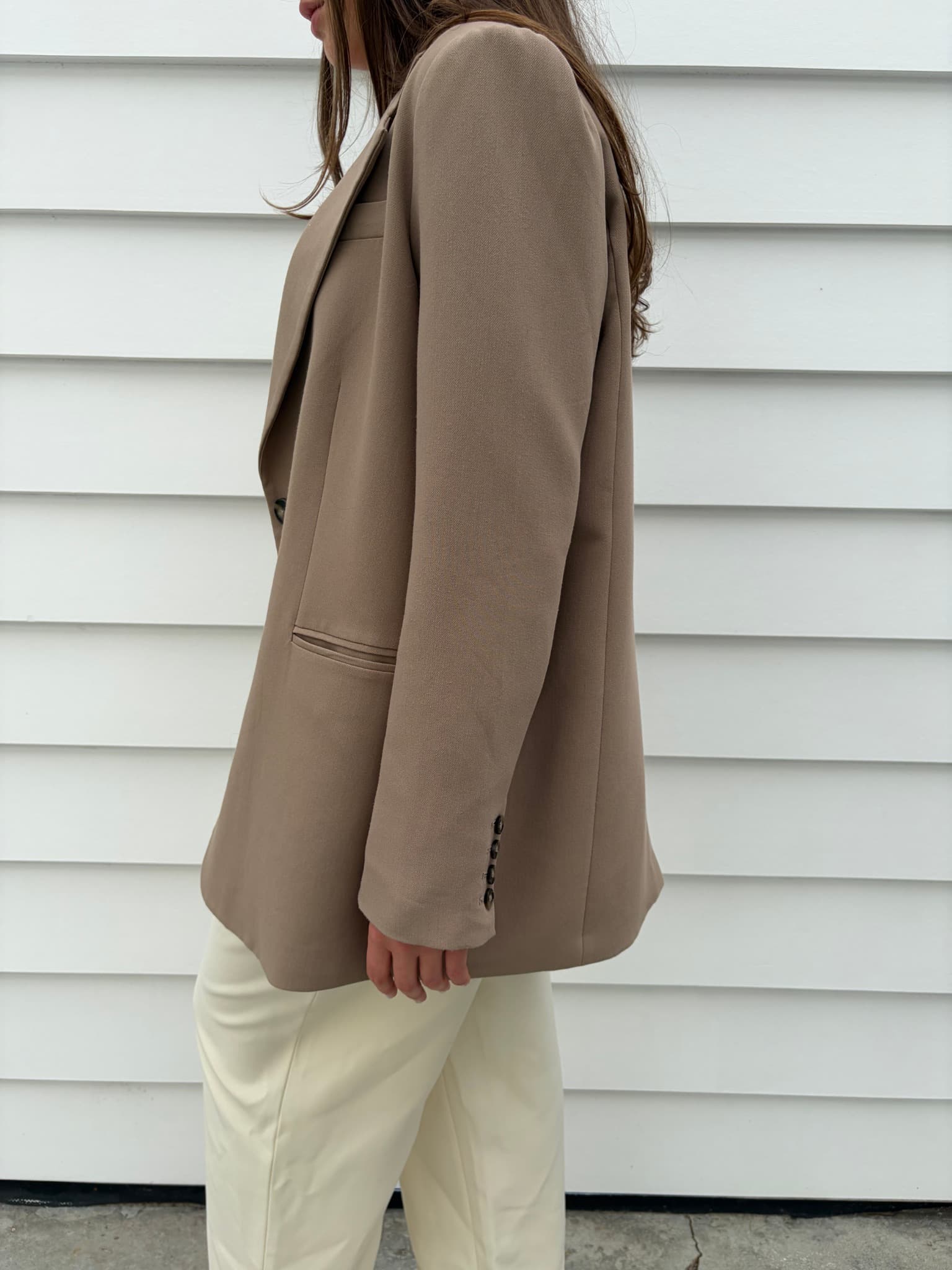 Oversized Tailored Blazer In Taupe — photo 2 of 3