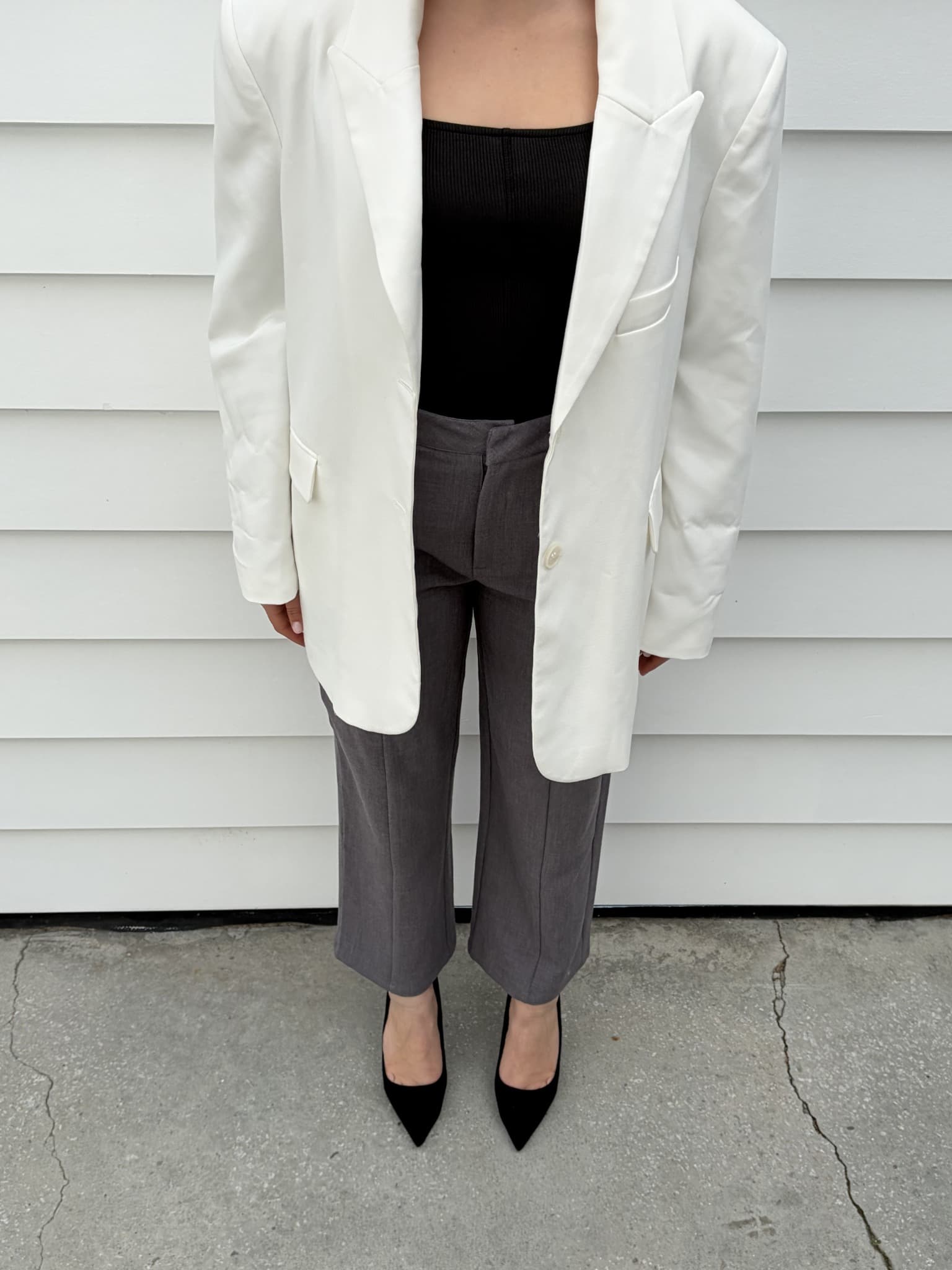 Pretty little thing Grey High-Waisted Trousers With Front Seam Detail — photo 1 of 7