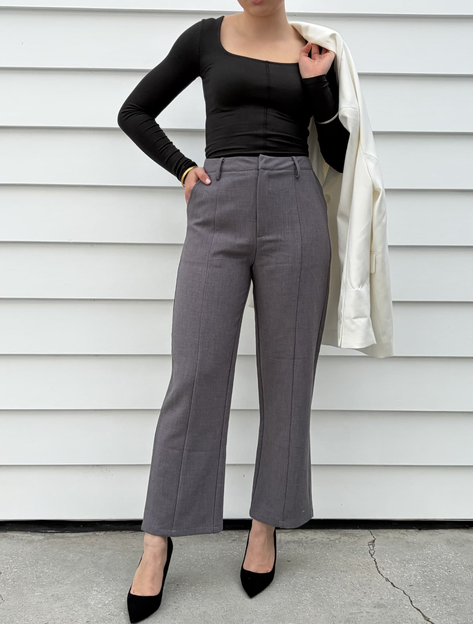 Pretty little thing Grey High-Waisted Trousers With Front Seam Detail — photo 2 of 7