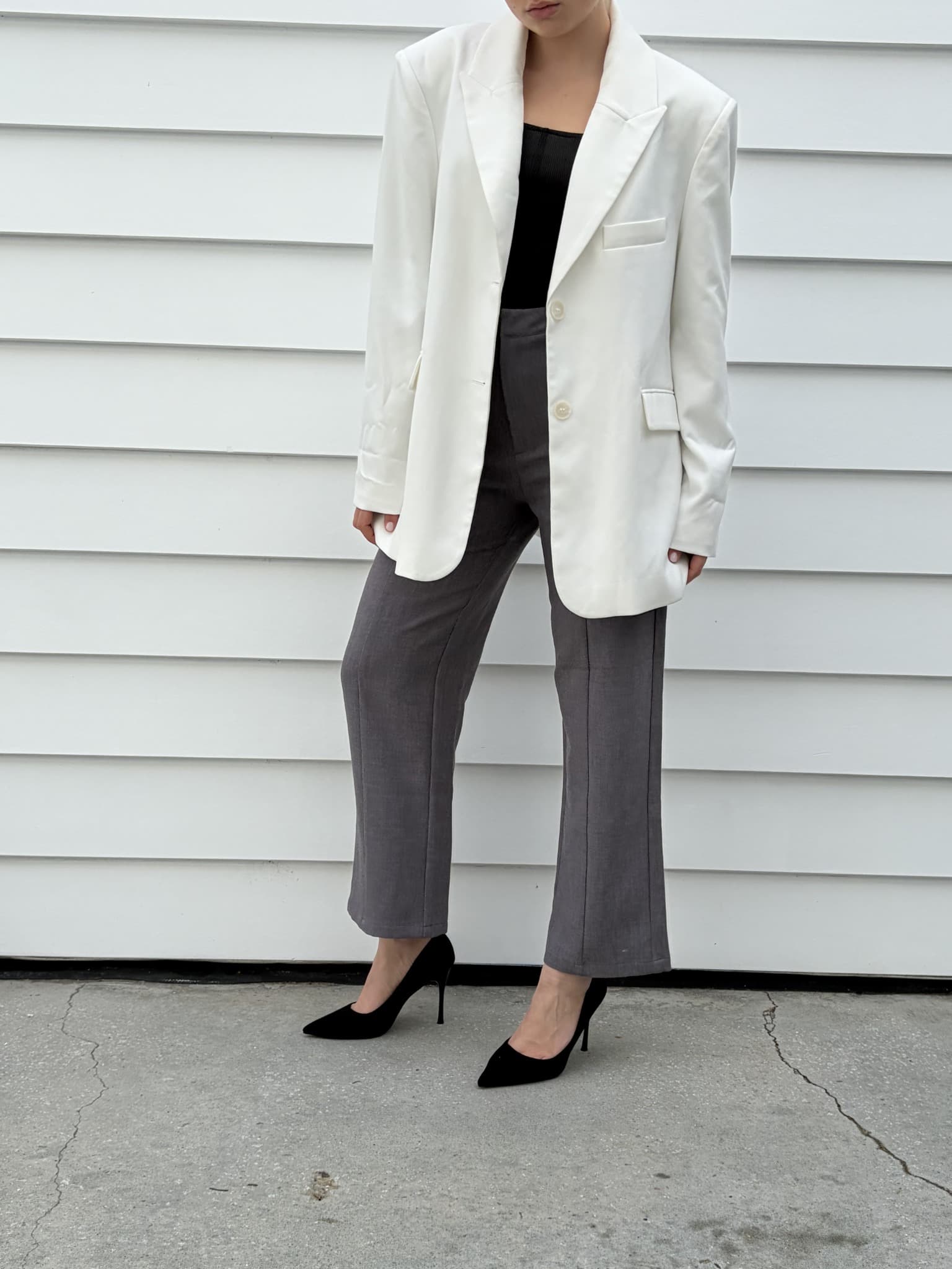 Pretty little thing Grey High-Waisted Trousers With Front Seam Detail — photo 7 of 7