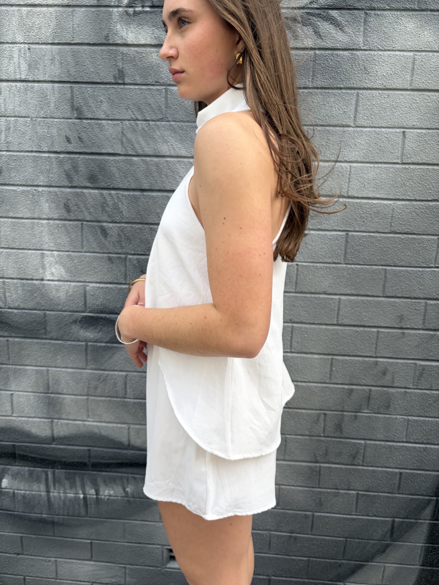 Reverse White Halter Neck Layered Romper — photo 1 of 5