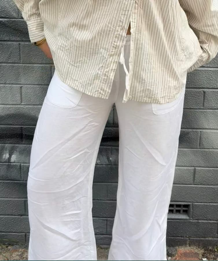 Seafolly Linen Drawstring Wide-Leg Trousers white — photo 4 of 6