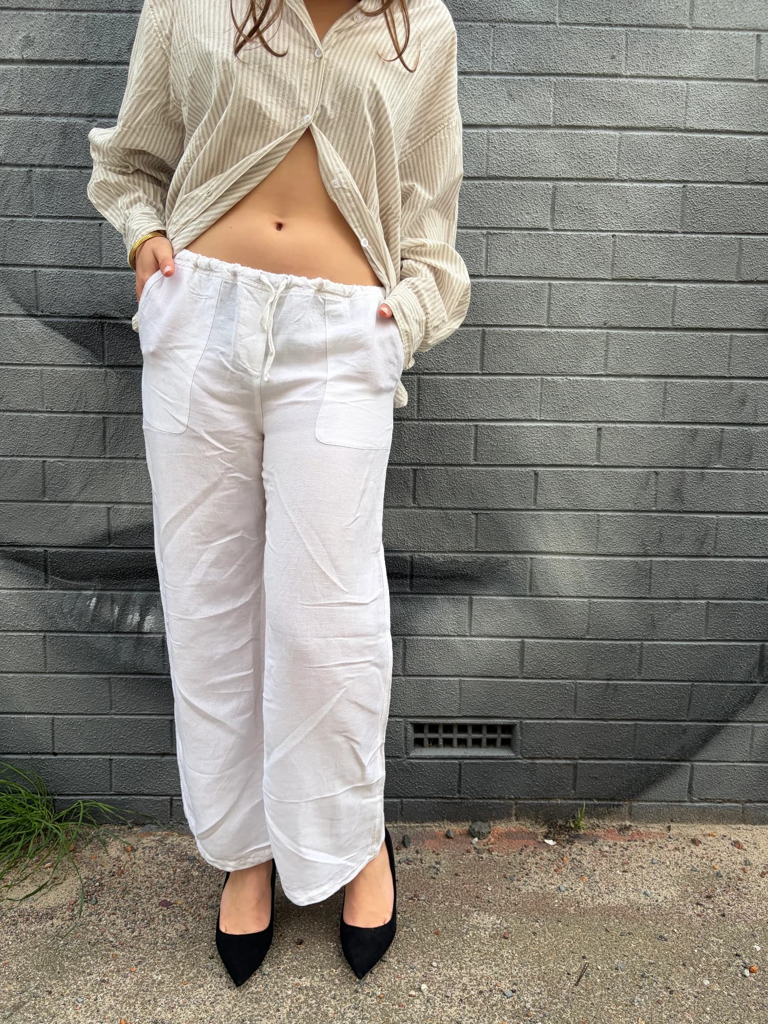 Seafolly Linen Drawstring Wide-Leg Trousers white — photo 2 of 6