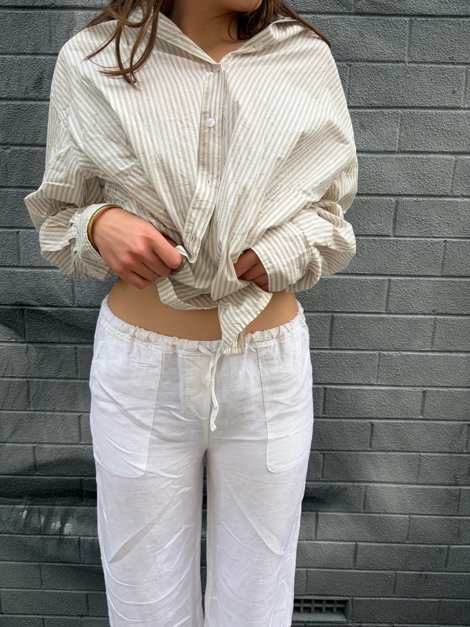 Seafolly Linen Drawstring Wide-Leg Trousers white — photo 1 of 6