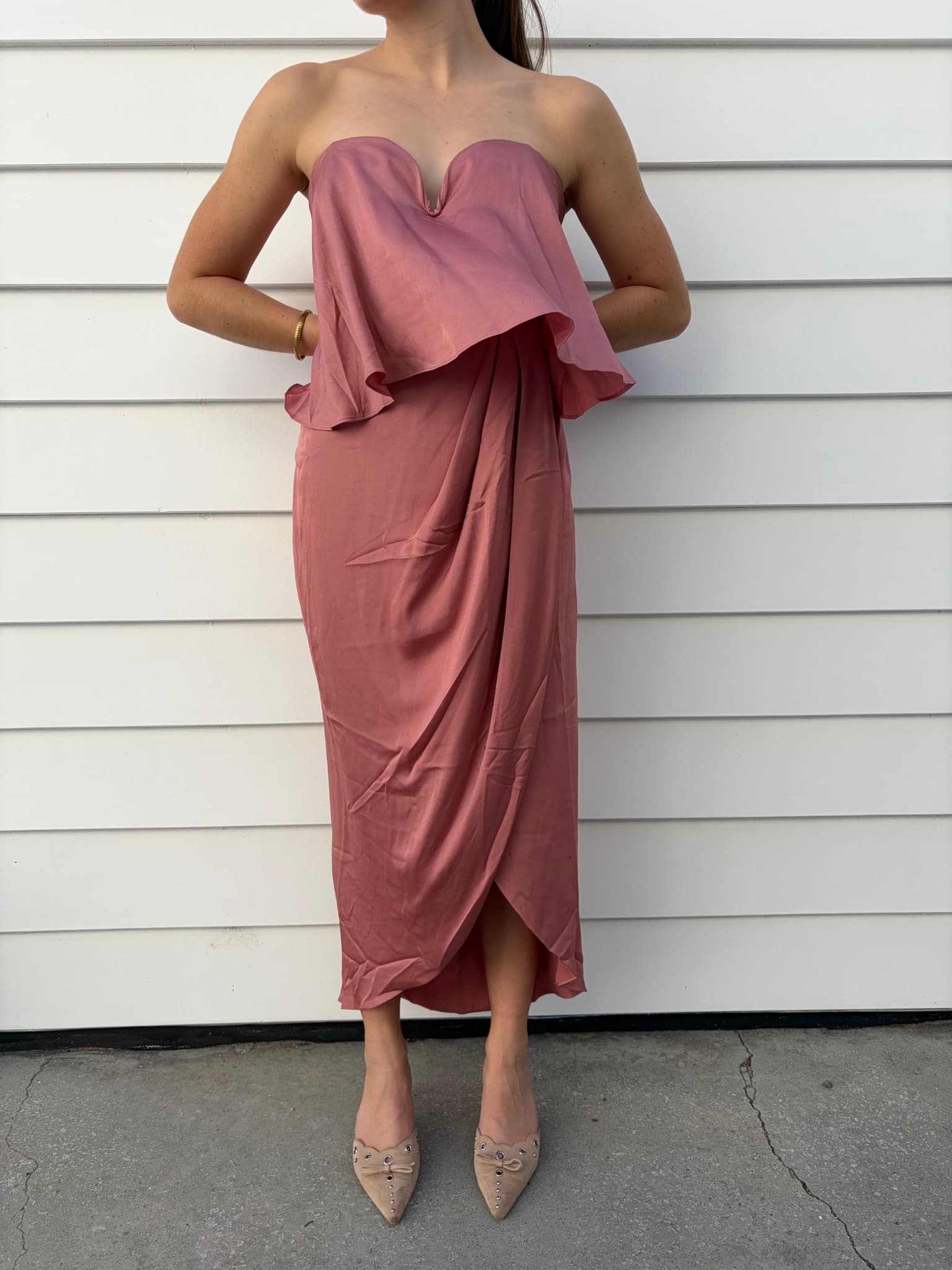 Shona Joy Strapless Midi Dress Dusty Rose Size 14 — photo 3 of 5
