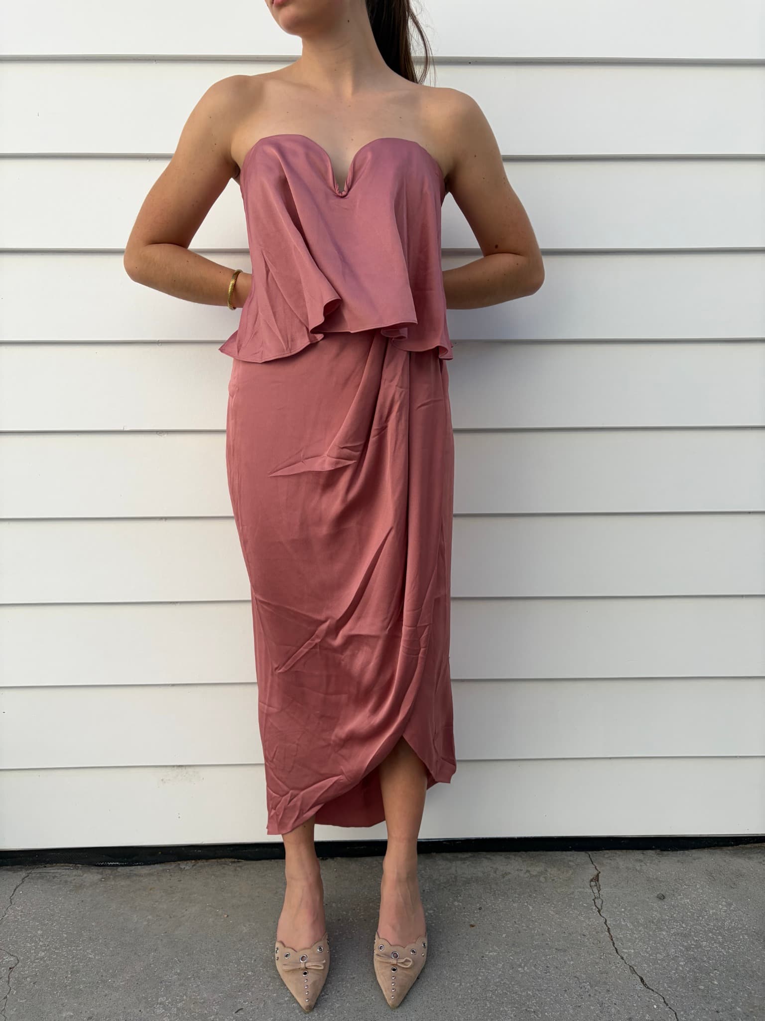 Shona Joy Strapless Midi Dress Dusty Rose Size 14 — photo 1 of 5