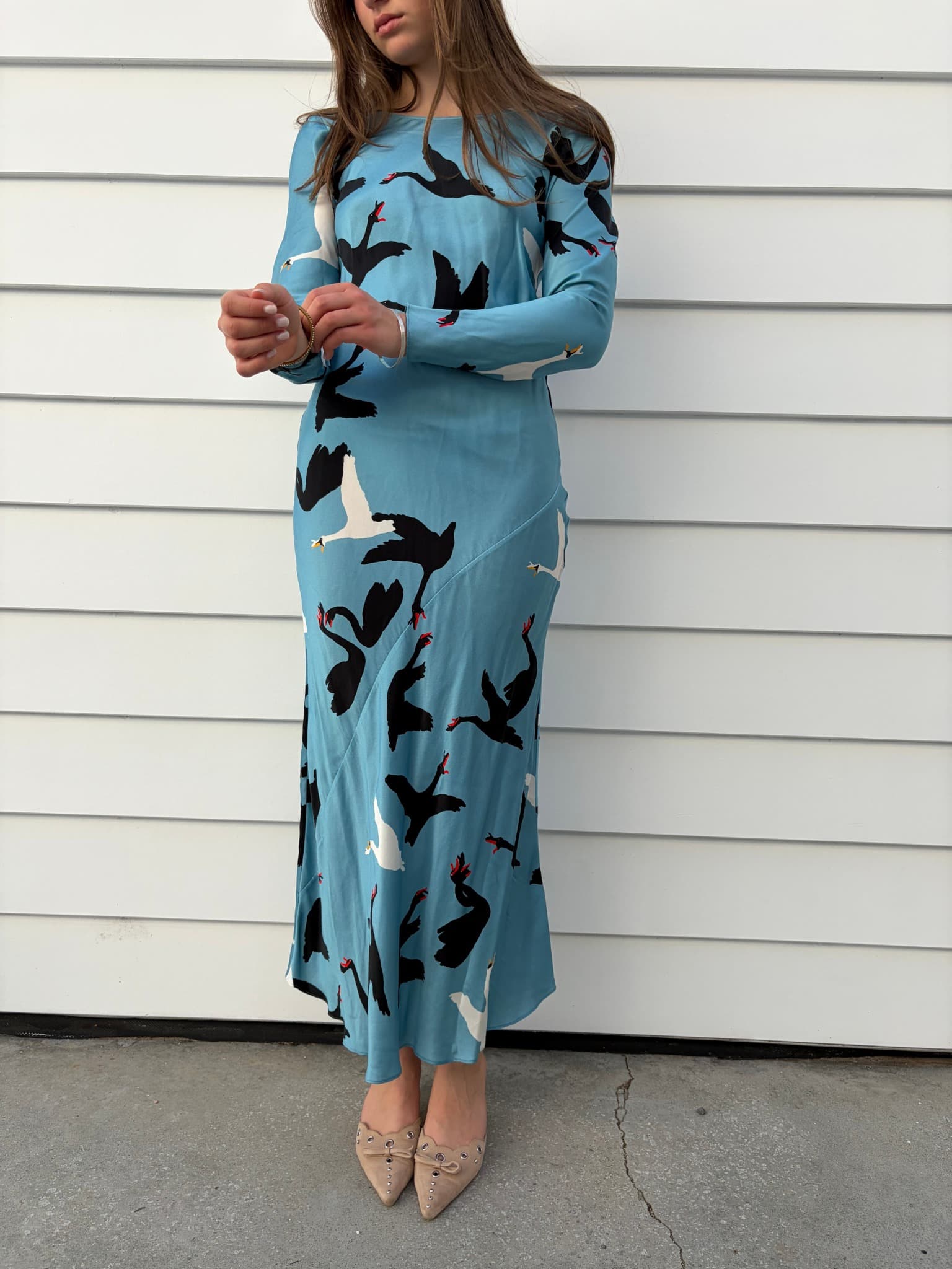 Silk Laundry Sienna dress- swans — photo 2 of 3