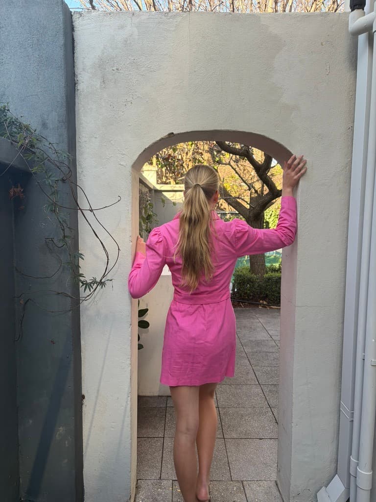 The TORANNCE Edie Shirt Dress Bright Pink with Woven Belt — photo 2 of 4