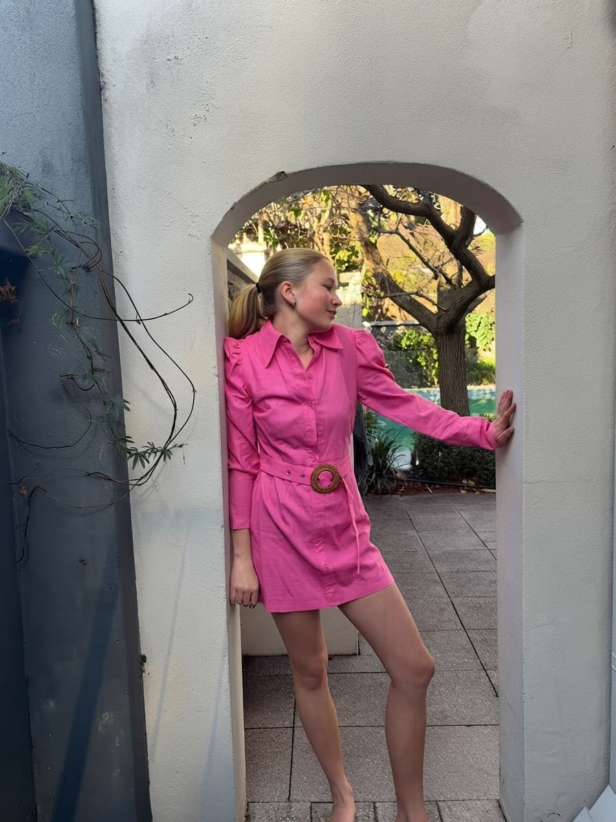 The TORANNCE Edie Shirt Dress Bright Pink with Woven Belt — photo 1 of 4