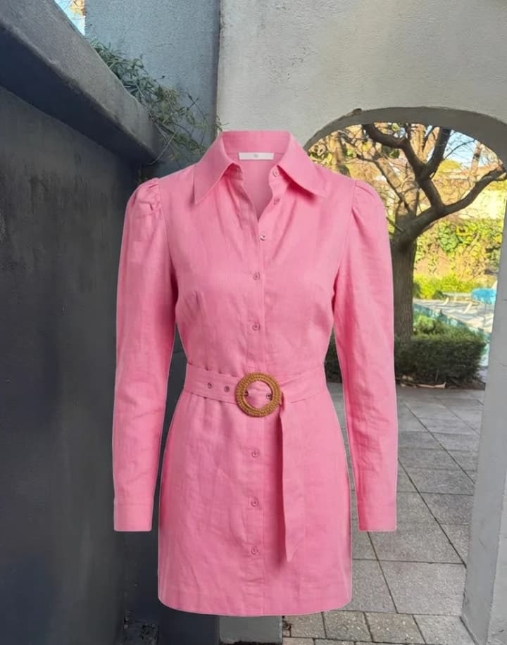 The TORANNCE Edie Shirt Dress Bright Pink with Woven Belt — photo 3 of 4