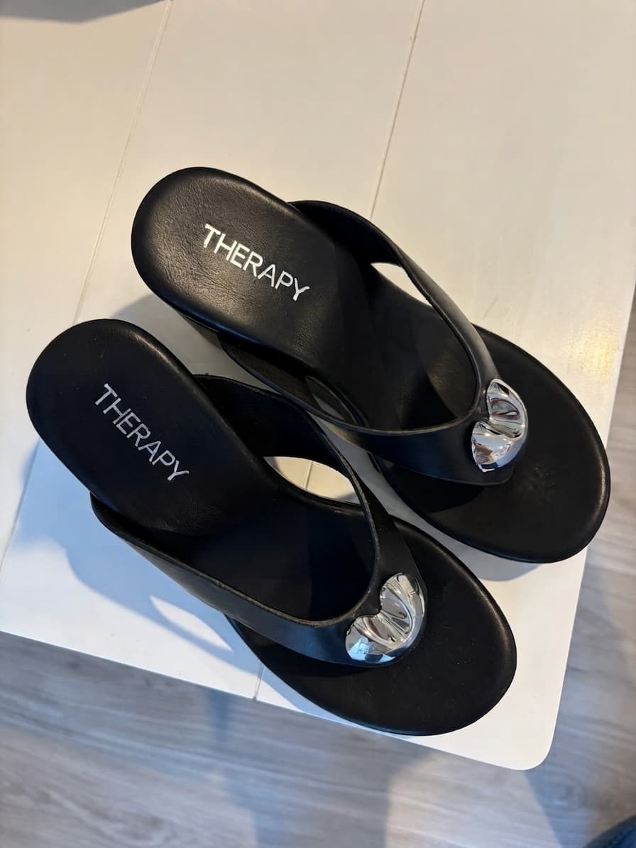Therapy Black Platform Thong Sandals With Silver Hardware