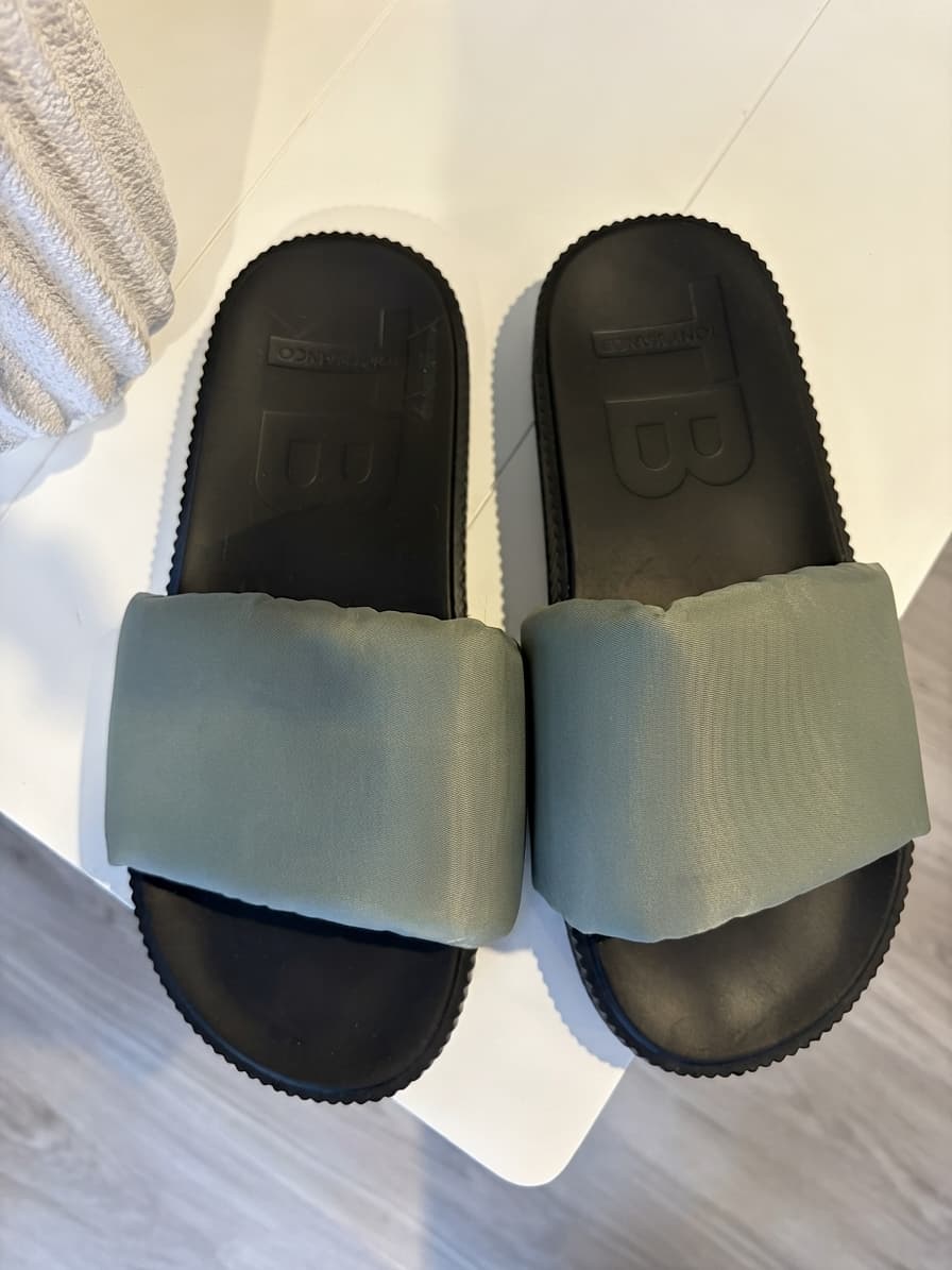 Tony Bianco Padded Slide Sandals Black Sage Green