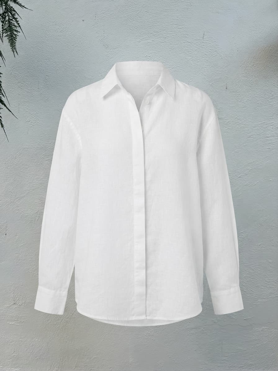 Uniqlo White Linen Button-Down Shirt — photo 2 of 4