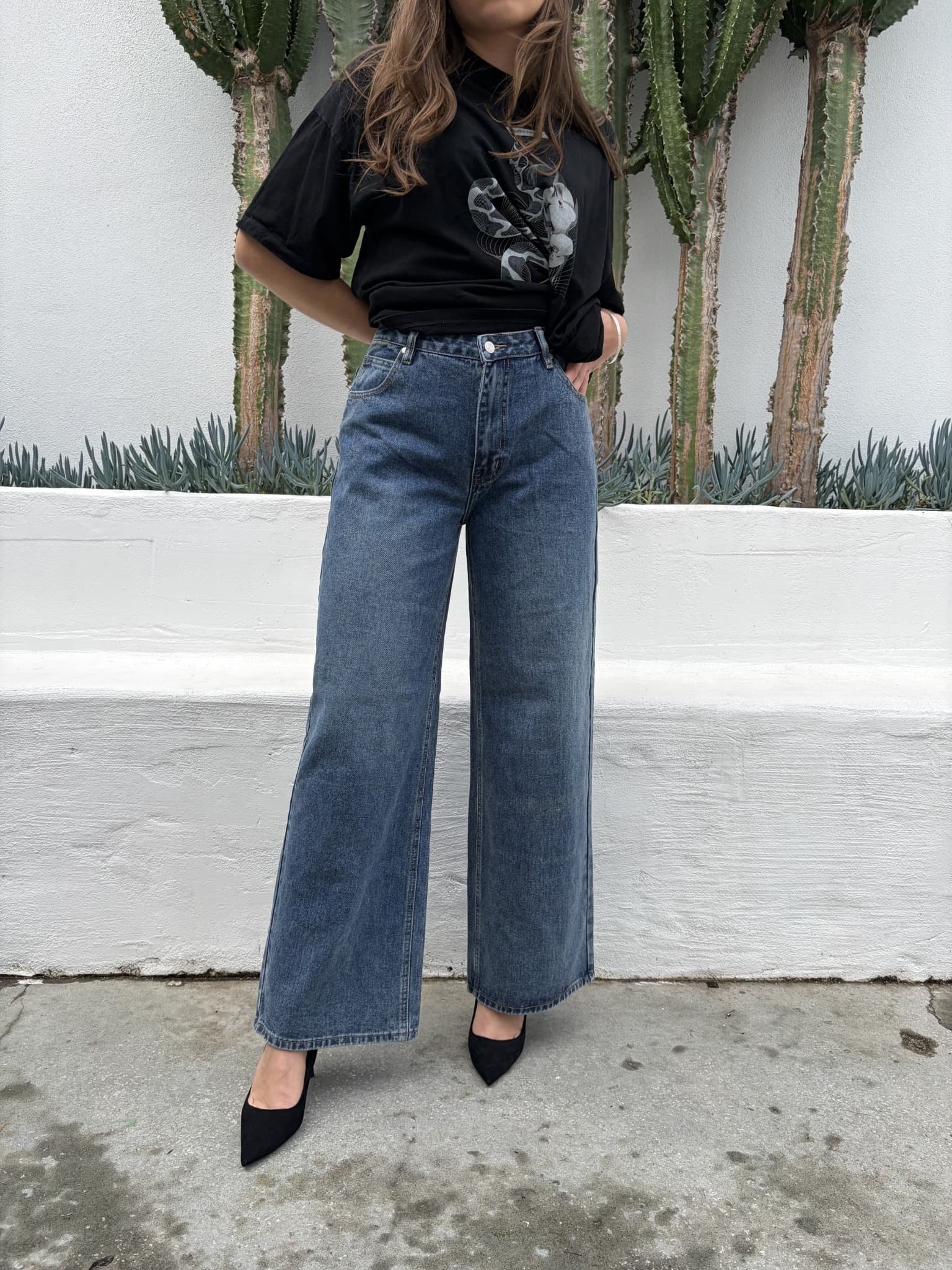 Wide Leg Blue Denim Jeans — photo 3 of 8