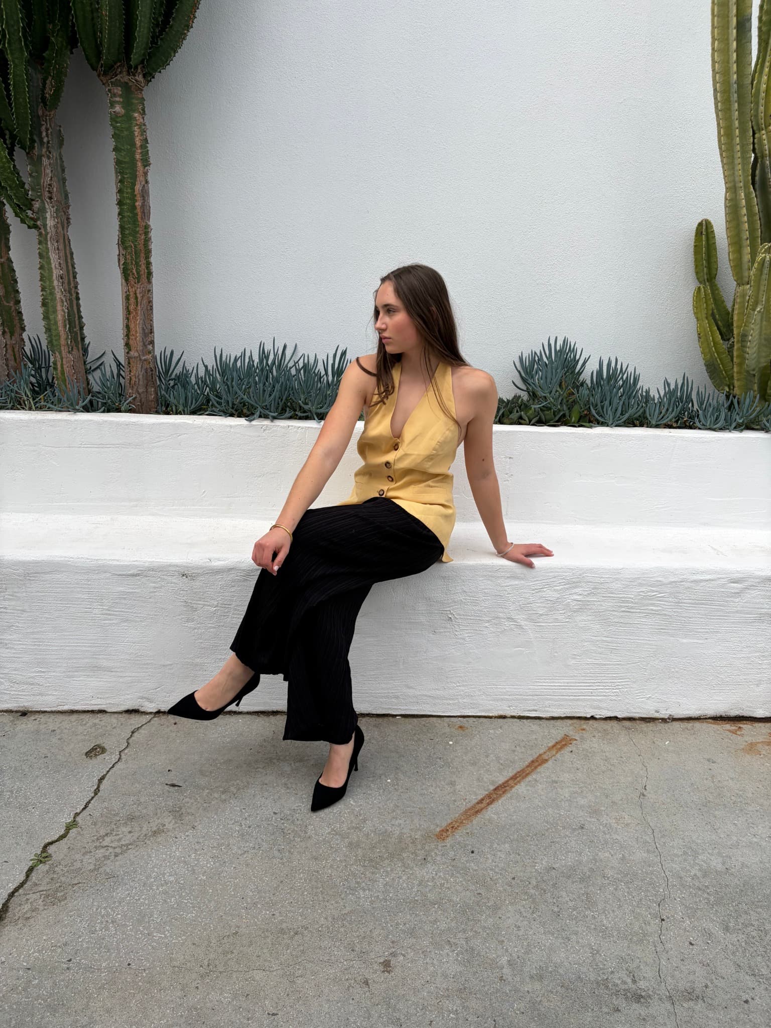 Yellow Halter Neck Button-Down Vest Top — photo 1 of 2