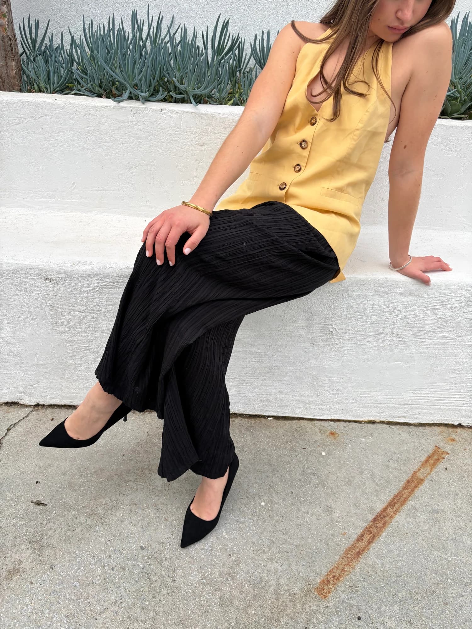 Yellow Halter Neck Button-Down Vest Top — photo 2 of 2