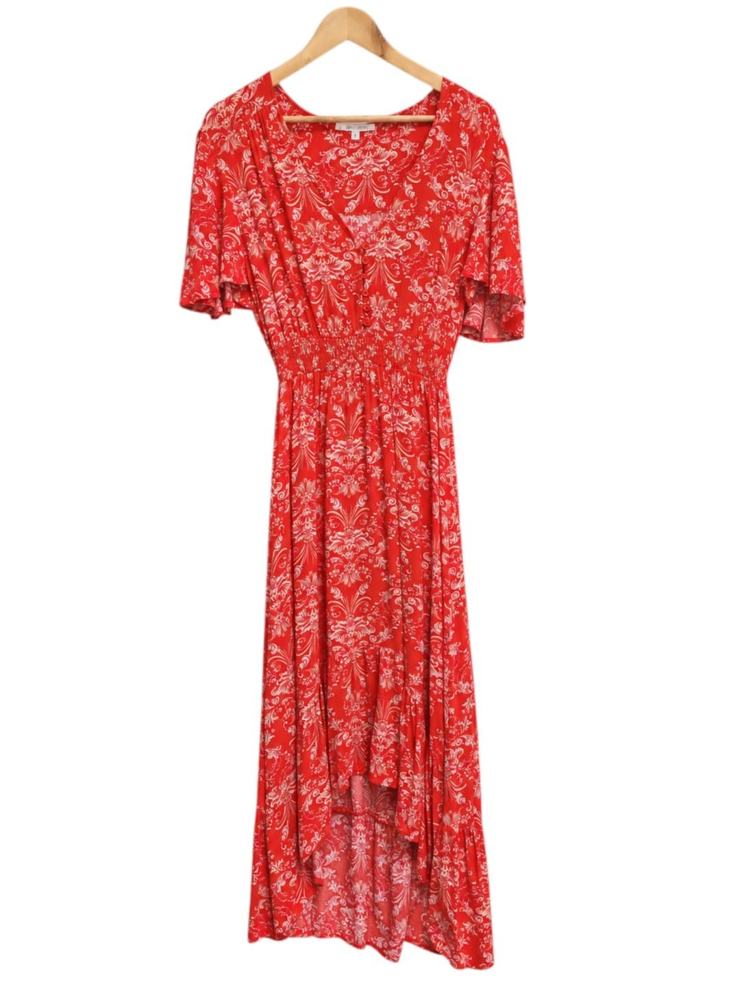 ABEL THE LABEL Dark Orange Floral Paisley Flutter Sleeve Midi Dress Size L — photo 2 of 7