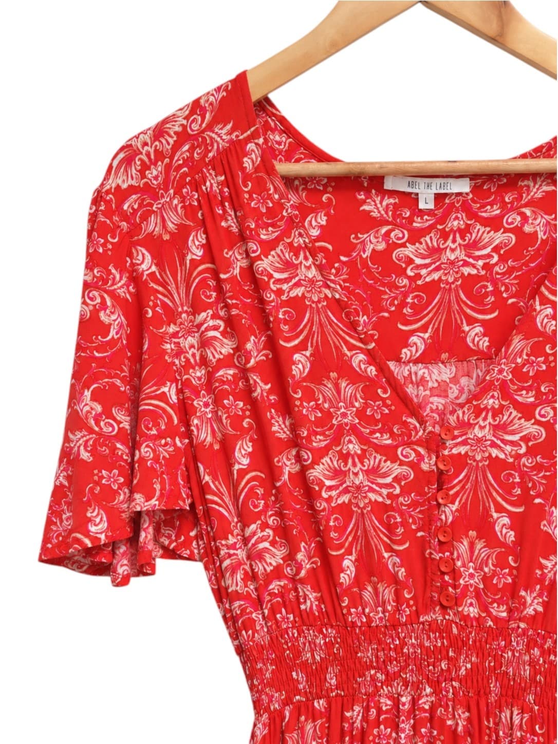 ABEL THE LABEL Dark Orange Floral Paisley Flutter Sleeve Midi Dress Size L — photo 1 of 7