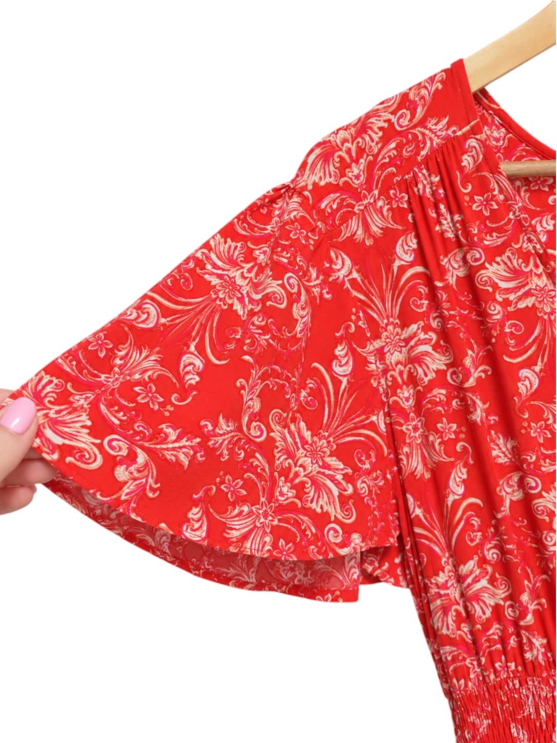 ABEL THE LABEL Dark Orange Floral Paisley Flutter Sleeve Midi Dress Size L — photo 3 of 7