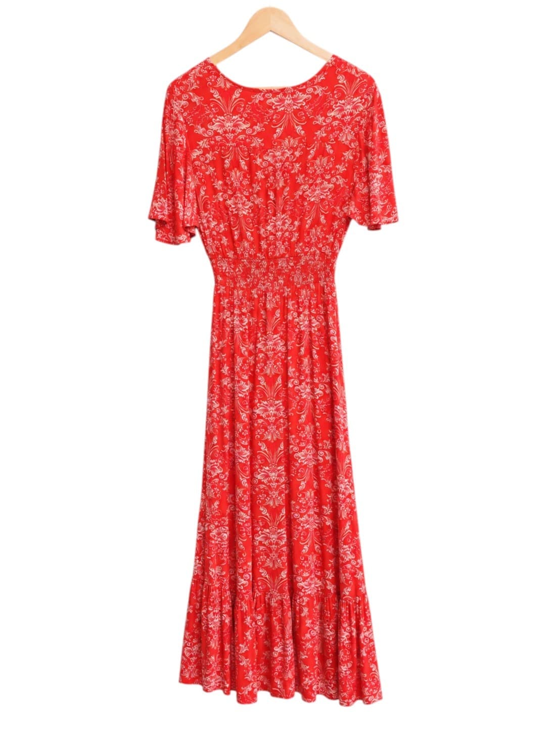 ABEL THE LABEL Dark Orange Floral Paisley Flutter Sleeve Midi Dress Size L — photo 5 of 7