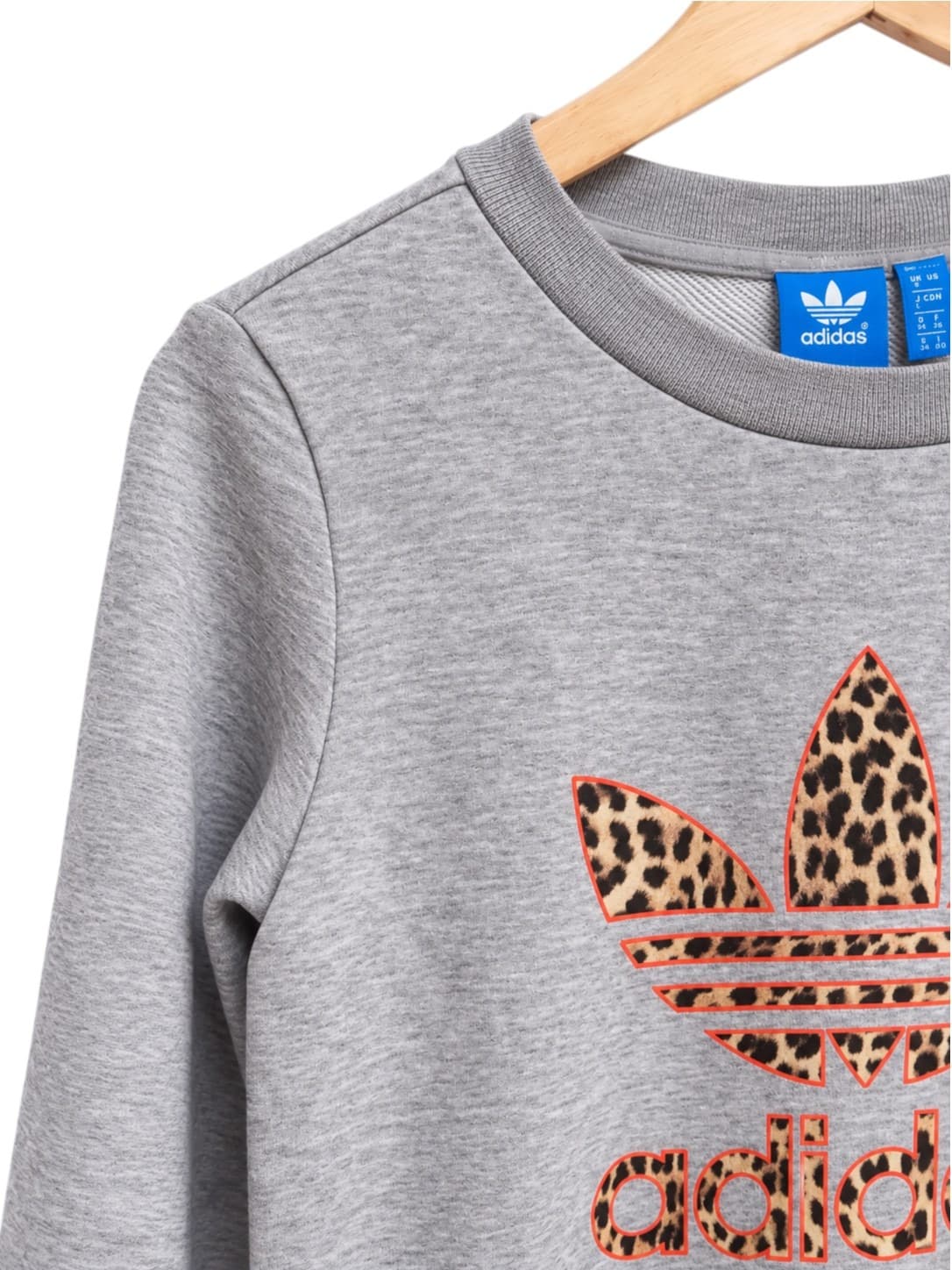 Adidas Originals Womens Sweatshirt Size 8 Grey Leopard Print Trefoil Logo — photo 2 of 7