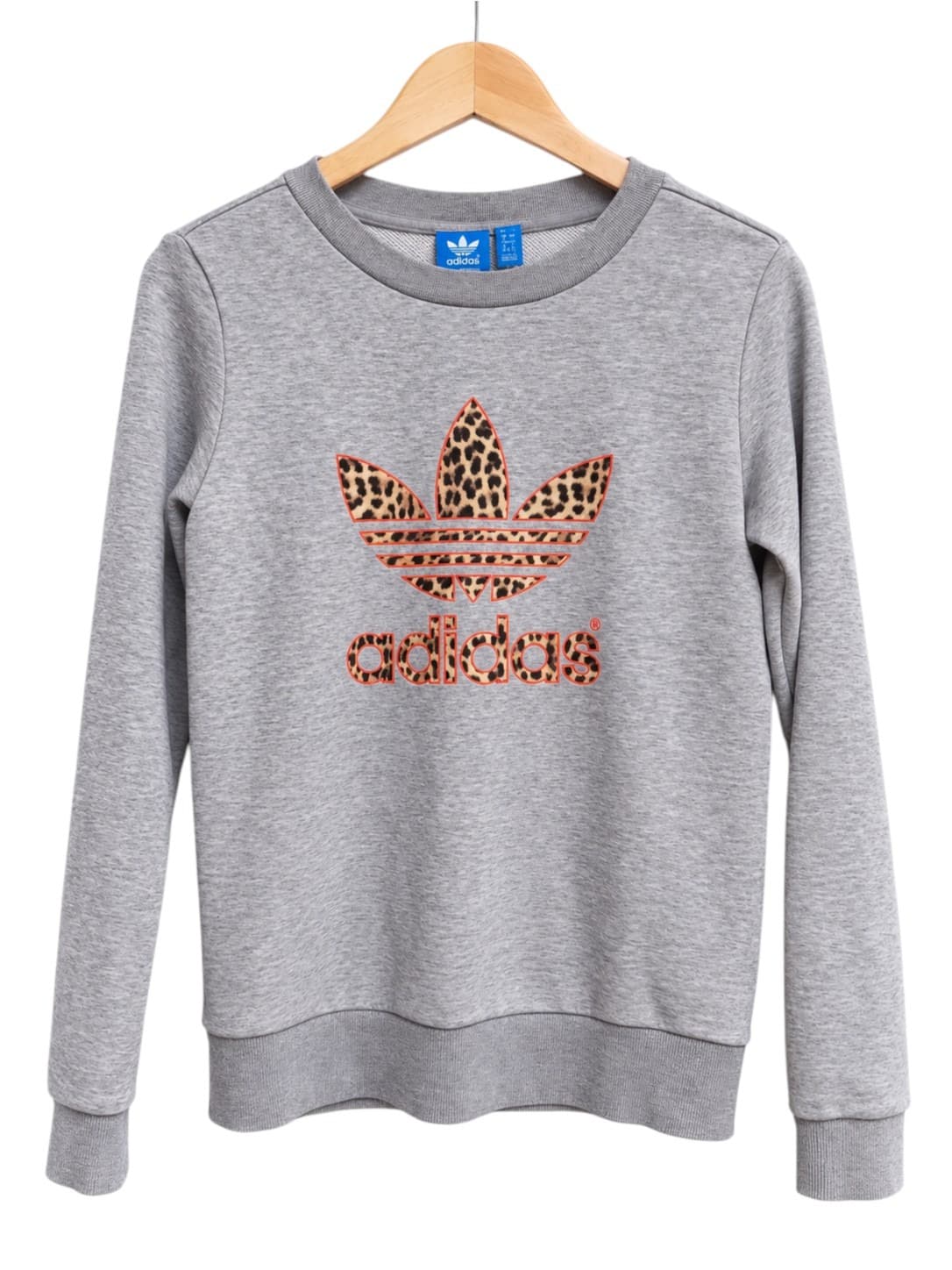 Adidas Originals Womens Sweatshirt Size 8 Grey Leopard Print Trefoil Logo — photo 1 of 7